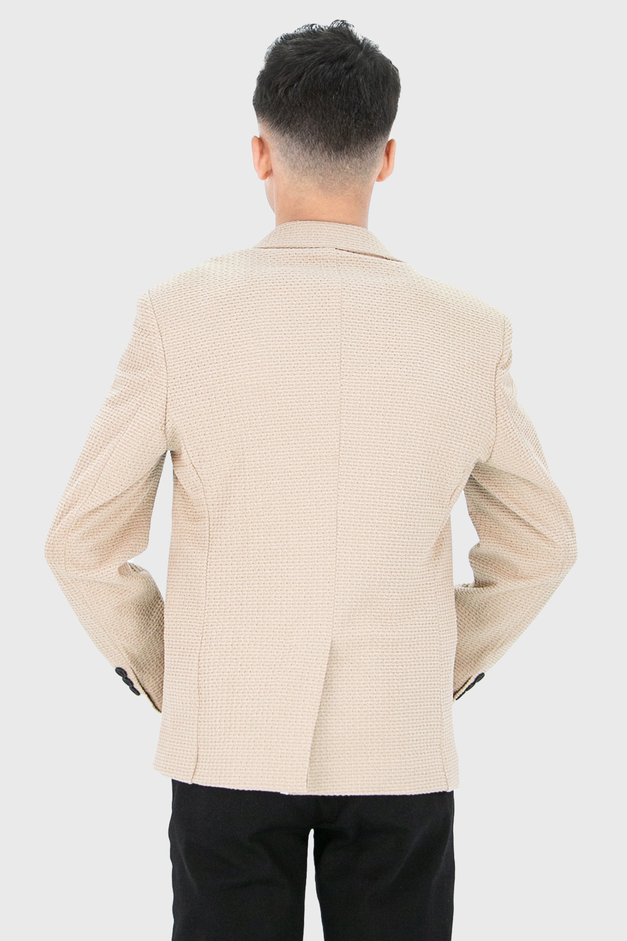 Boys’ 2-Piece Piqué Weave Textured Suit - Rodrigo - Beige Blazer Back Picture