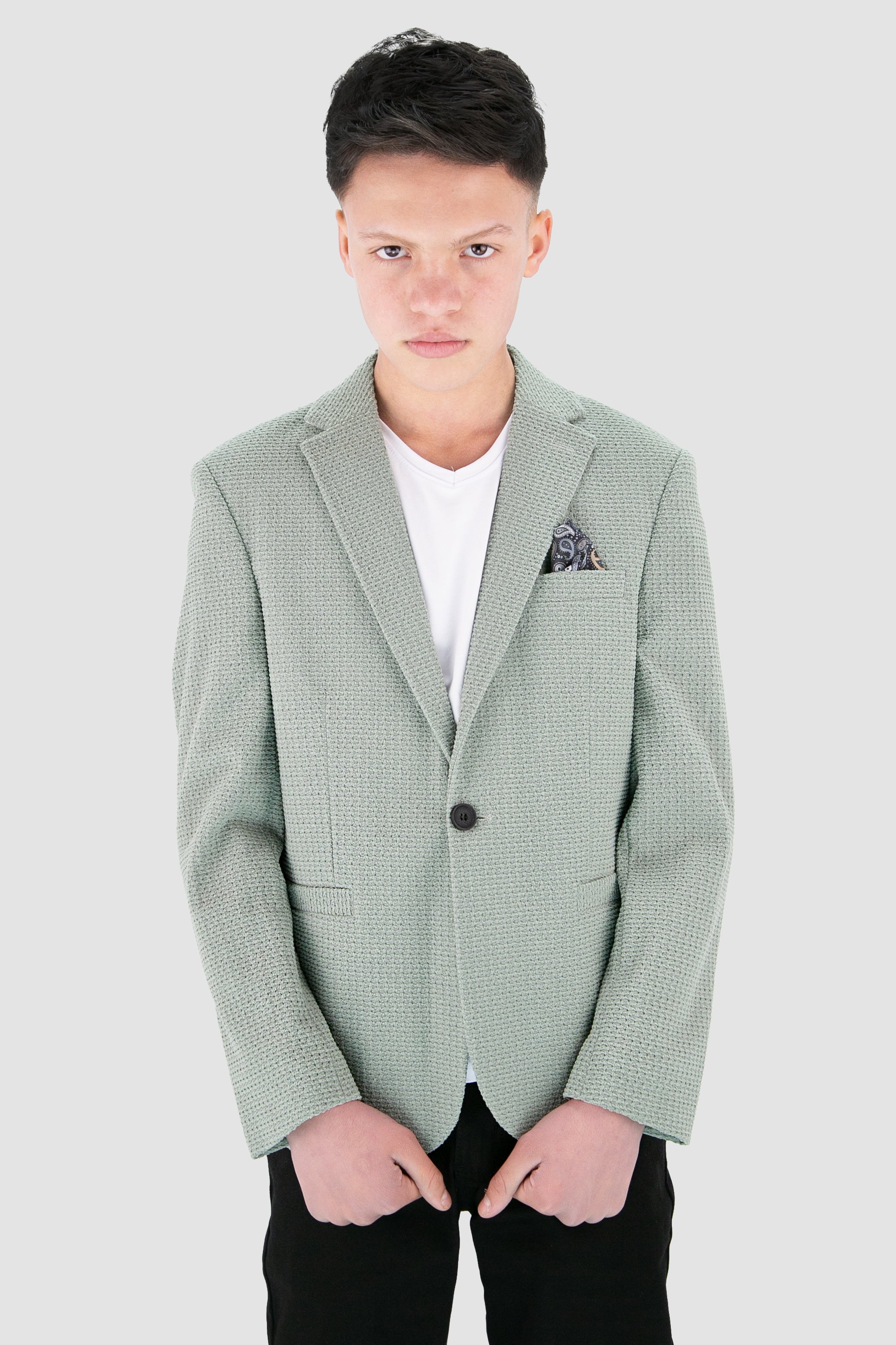 Boys’ 2-Piece Piqué Weave Textured Suit - Rodrigo - Green Model Picture