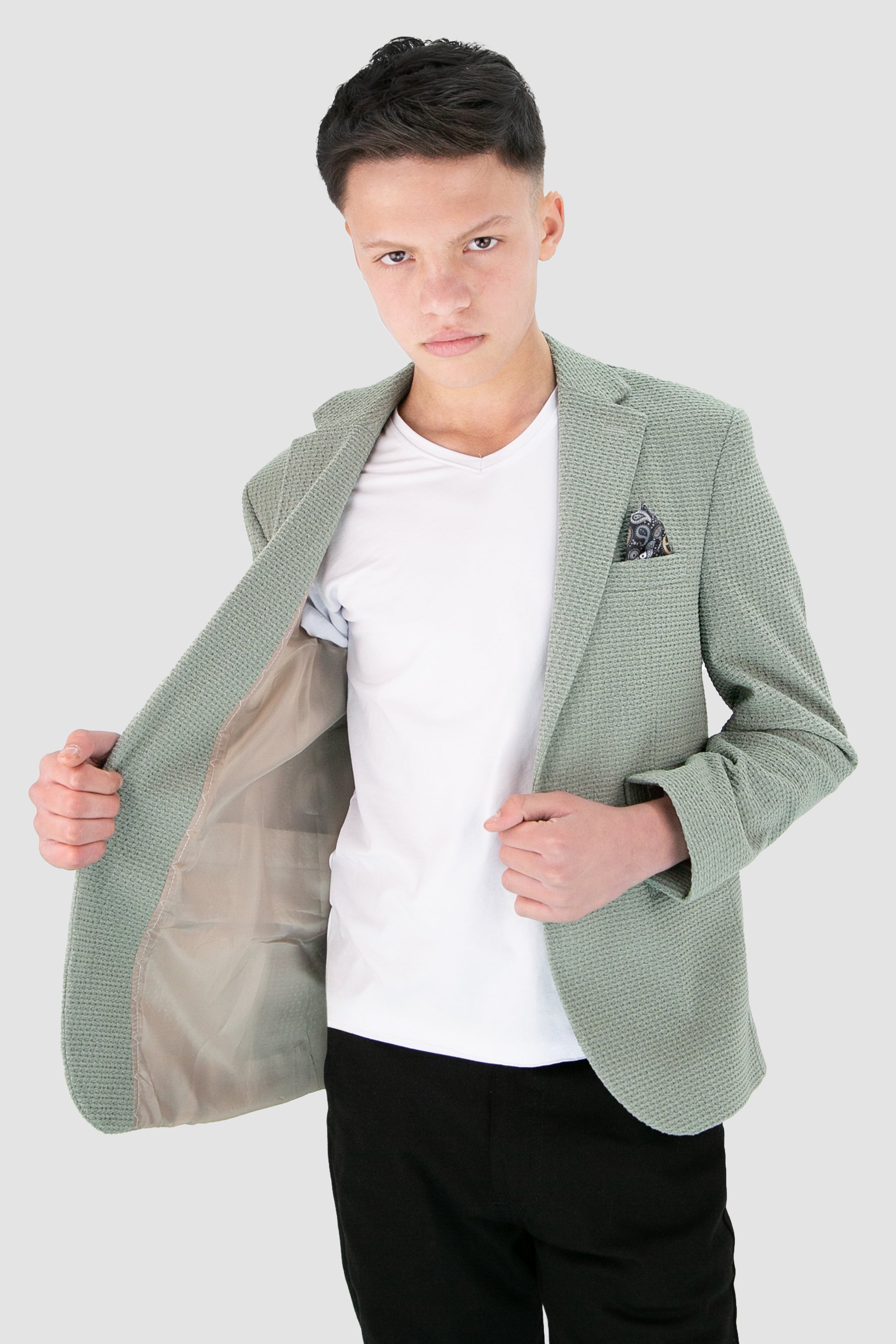 Boys’ 2-Piece Piqué Weave Textured Suit - Rodrigo - Green Linning Picture