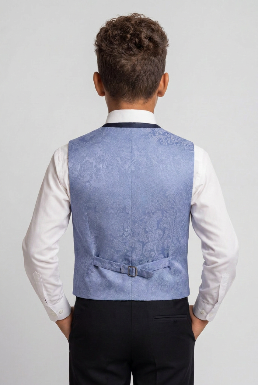 Boys 2-Piece Paisley Jacquard Waistcoat Cravat Set -  Blue
