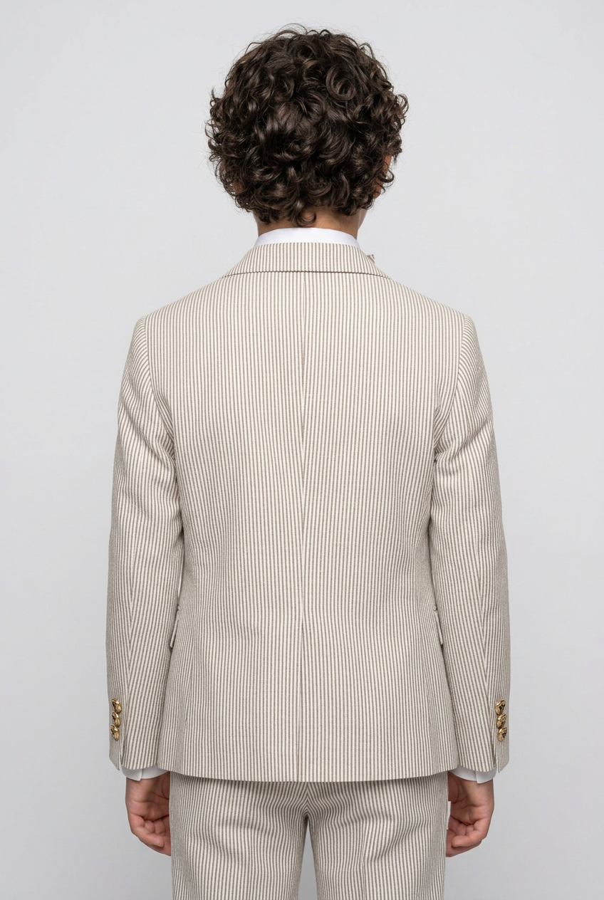 Boys’ 3-Piece Pinstripe Double-Breasted Suit - Beige & Brown