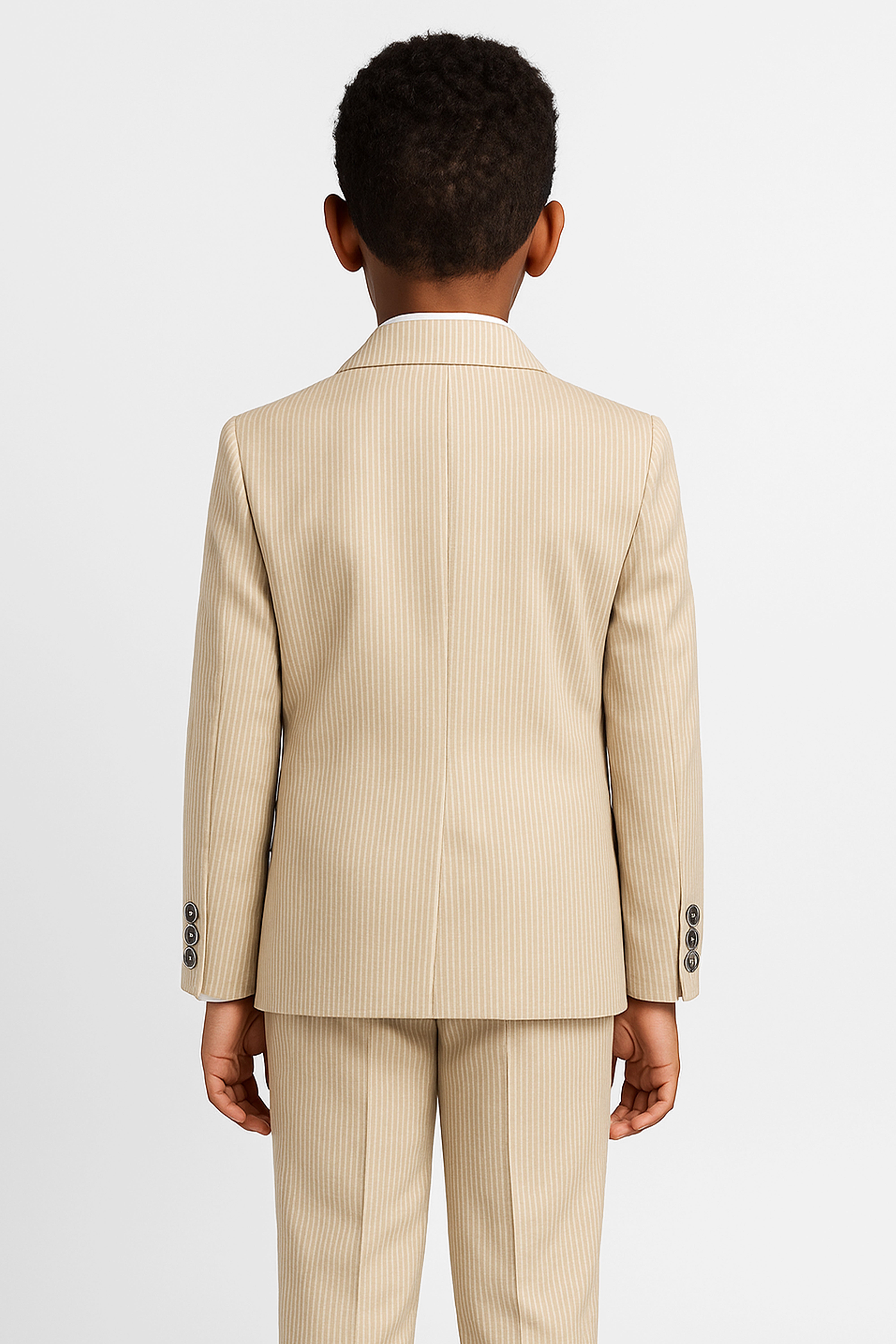 Boys’ 3-Piece Pinstripe Double-Breasted Suit - Cream & Beige Back Picture