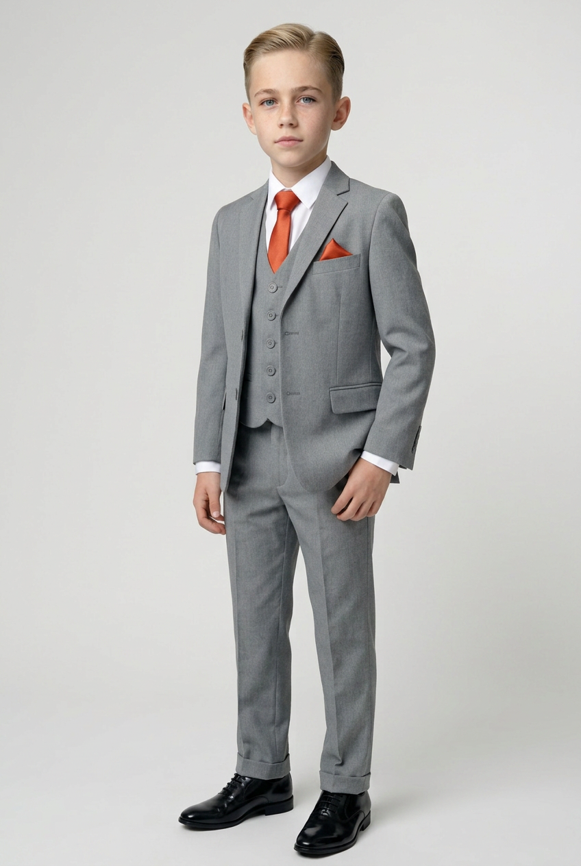 Boys’ 3-Piece Slim Fit Formal Suit - WILLIAM- Light Grey