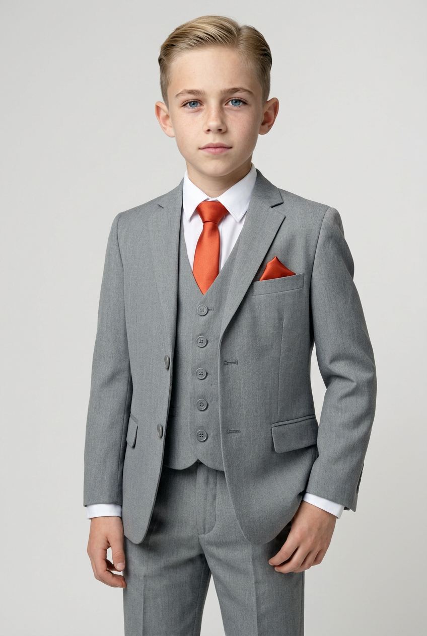 Boys’ 3-Piece Slim Fit Formal Suit - WILLIAM- Light Grey