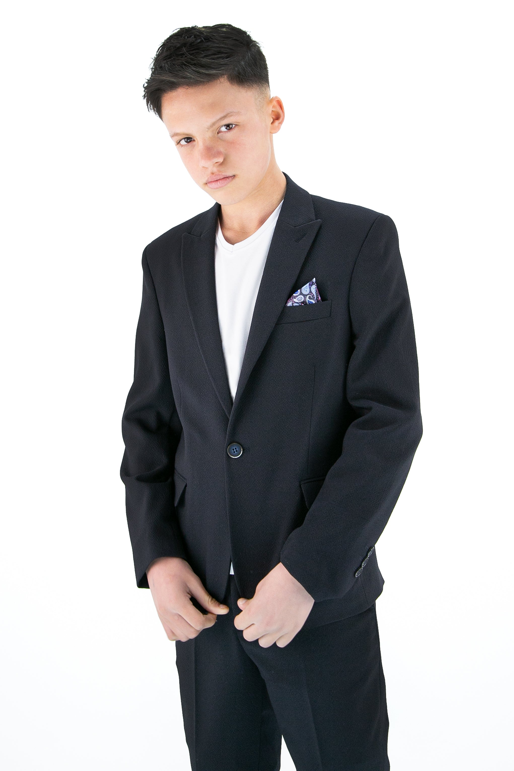 Boys’ 3-Piece Slim Fit Smart Casual Suit - Gofre - Navy Model Picture