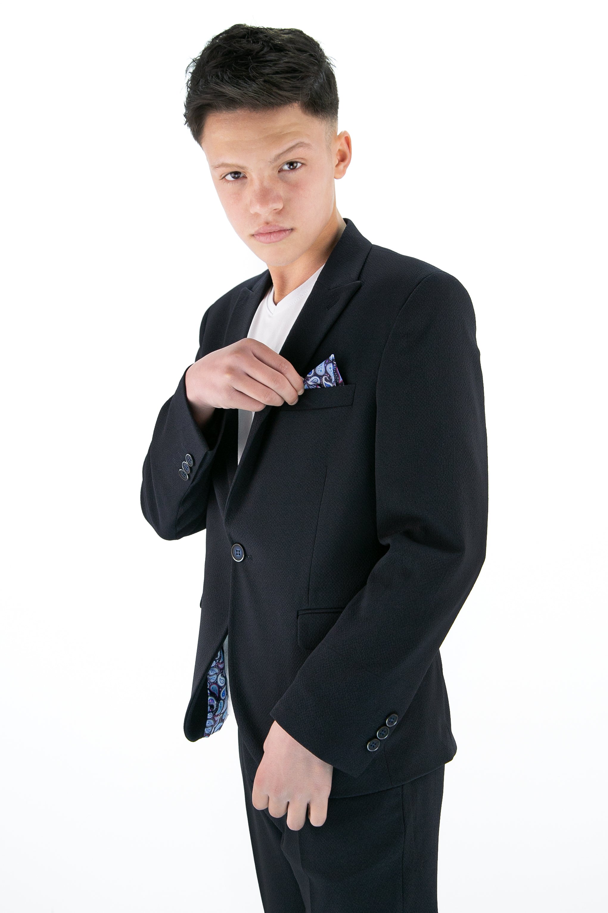 Boys’ 3-Piece Slim Fit Smart Casual Suit - Gofre - Navy Model Side Picture