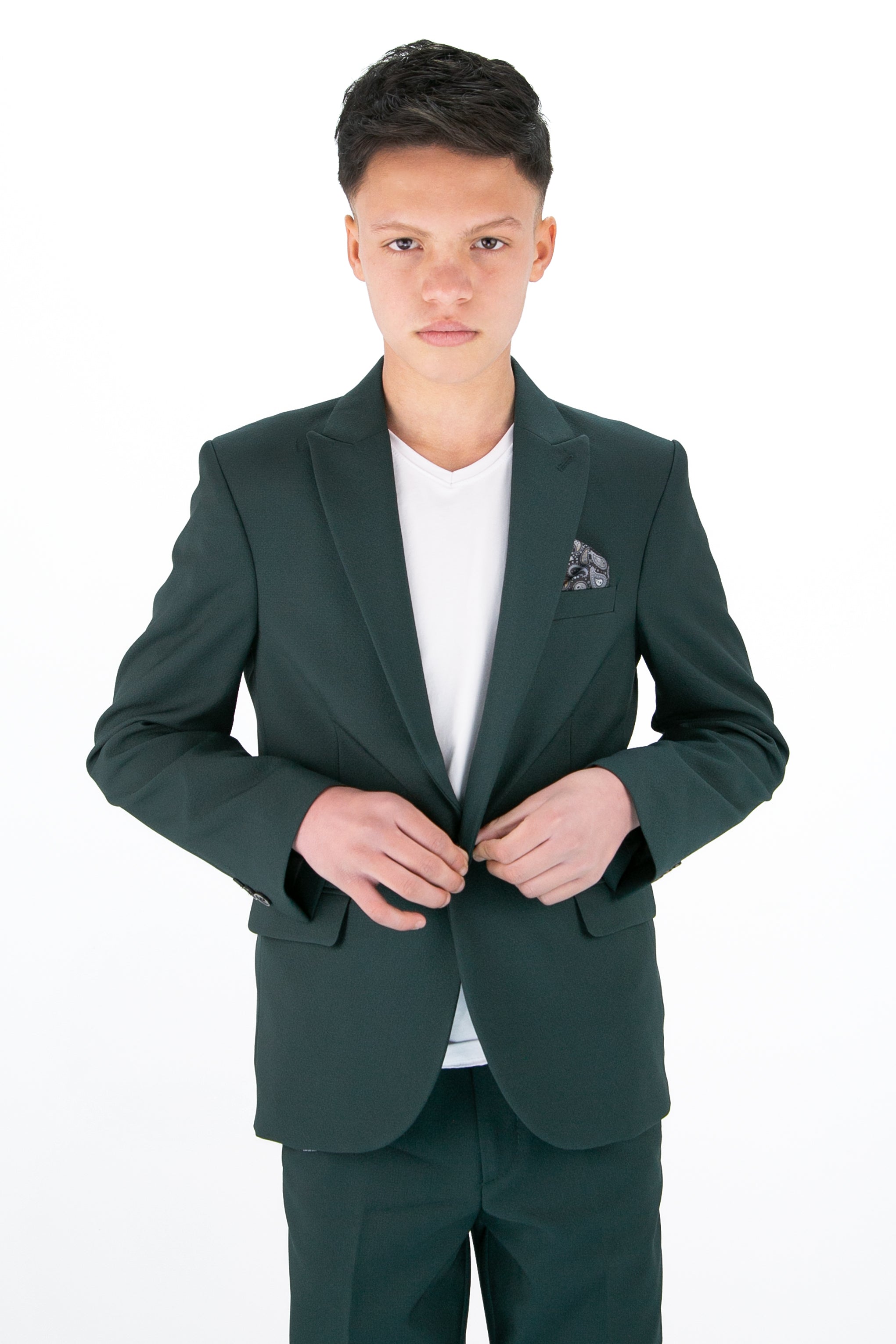 Boys’ 3-Piece Slim Fit Smart Casual Suit – Gofre – Green Model Picture