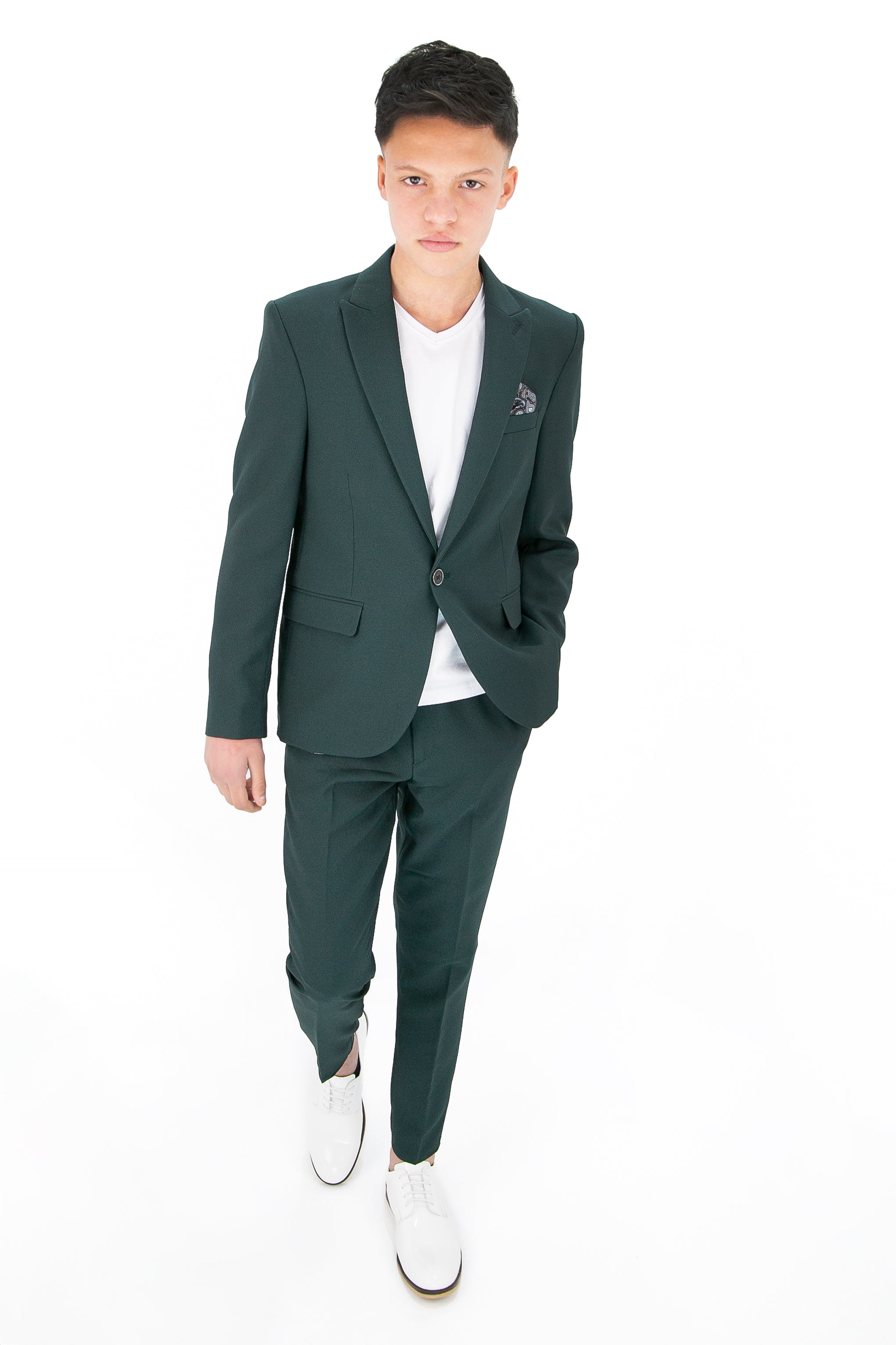 Boys’ 3-Piece Slim Fit Smart Casual Suit – Gofre – Green Model Front Picture