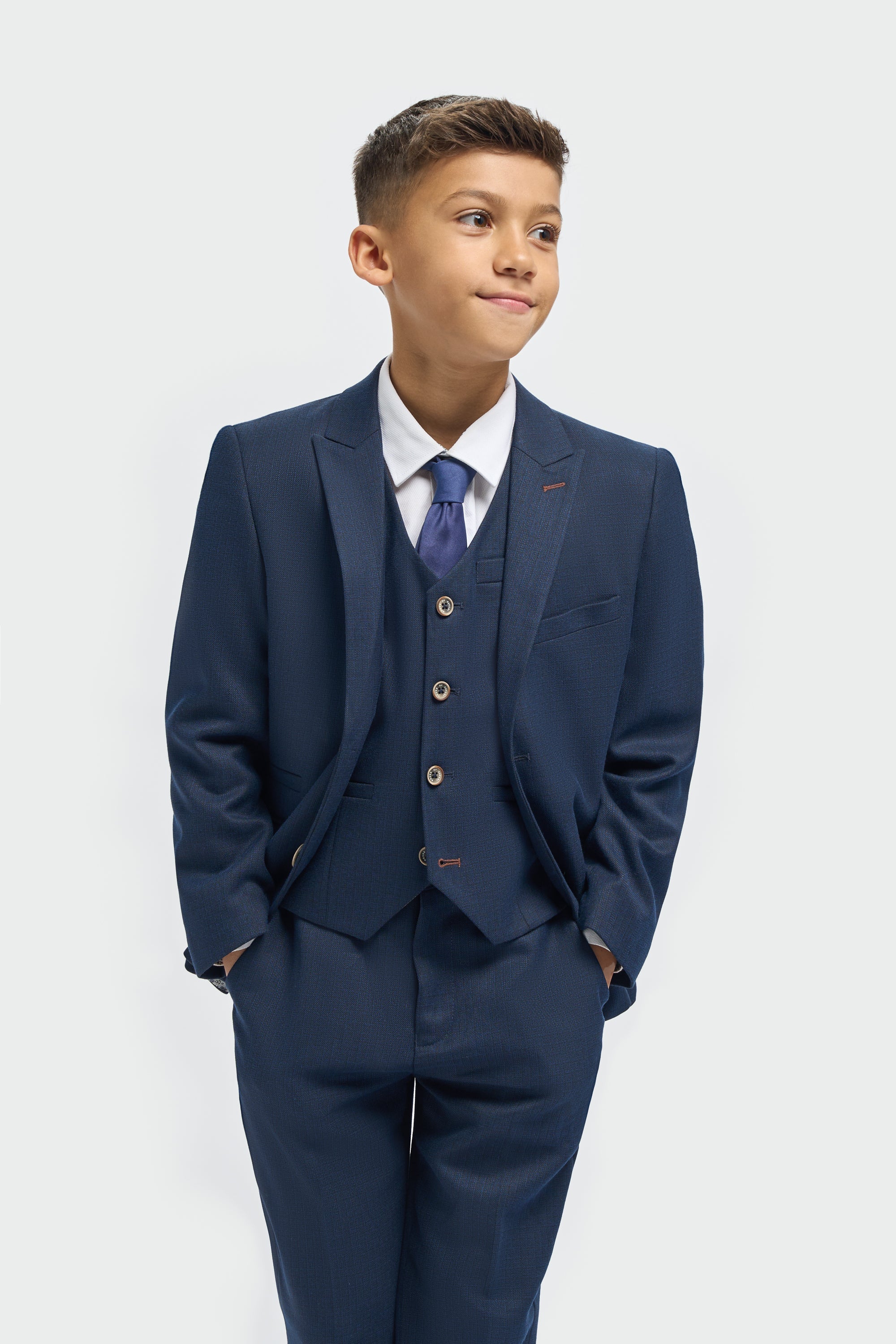 Father & Son Matching Textured 3-Piece Suit Set - Tropez Navy