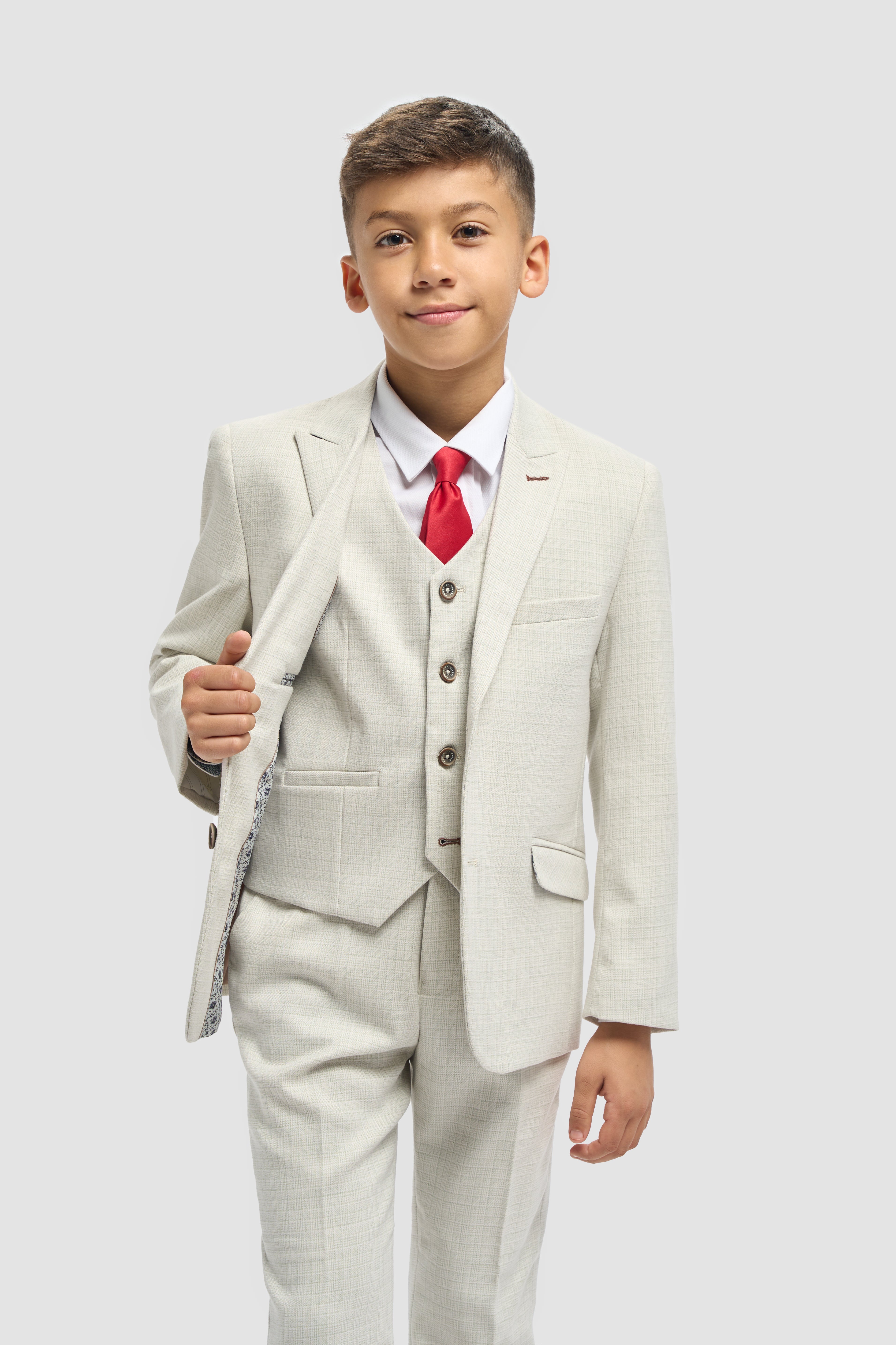 Boys’ 3-Piece Slim Fit Textured Formal Suit - Tropez - Sage Green Model Picture