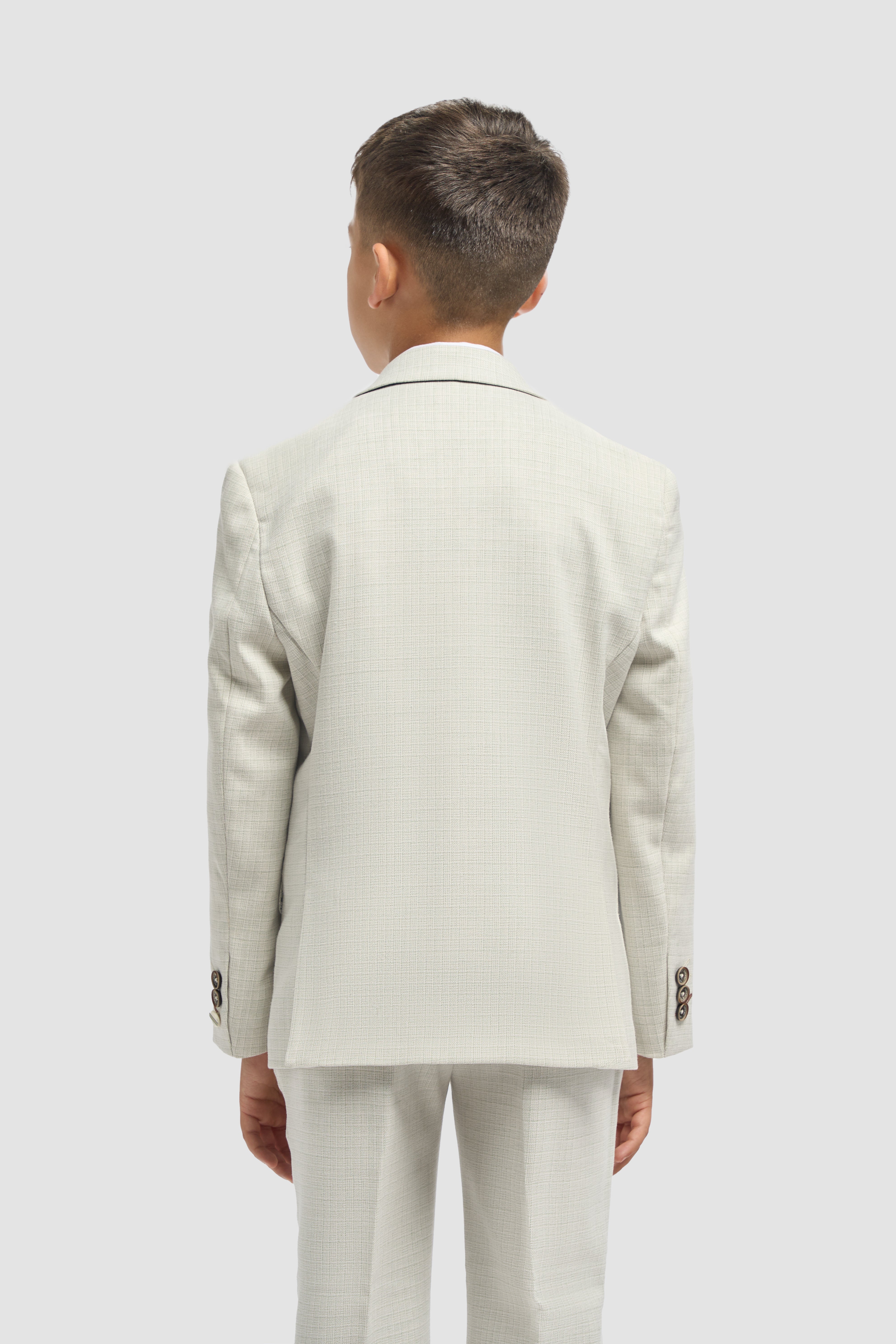 Boys’ 3-Piece Slim Fit Textured Formal Suit - Tropez - Sage Green Model Back Picture