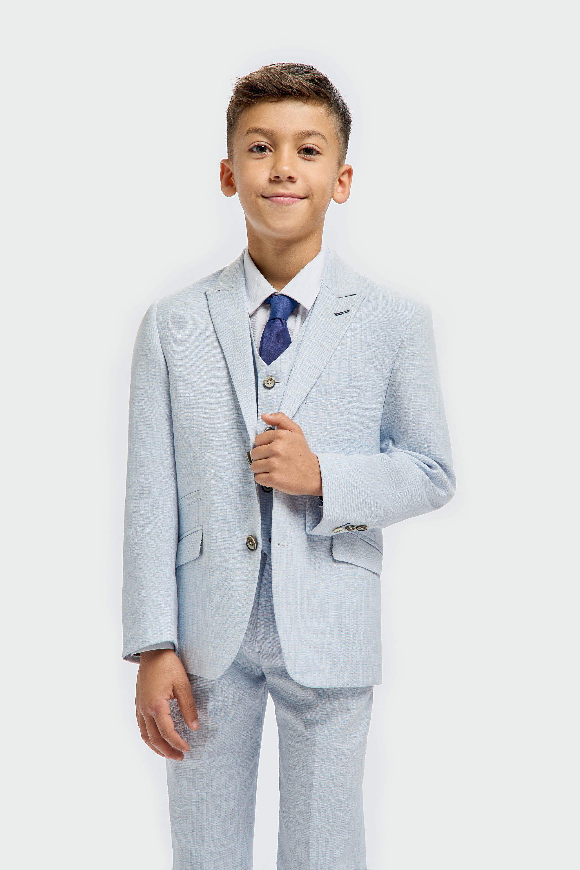 Boys’ 3-Piece Slim Fit Textured Formal Suit - Tropez - Sky Blue Front Picture