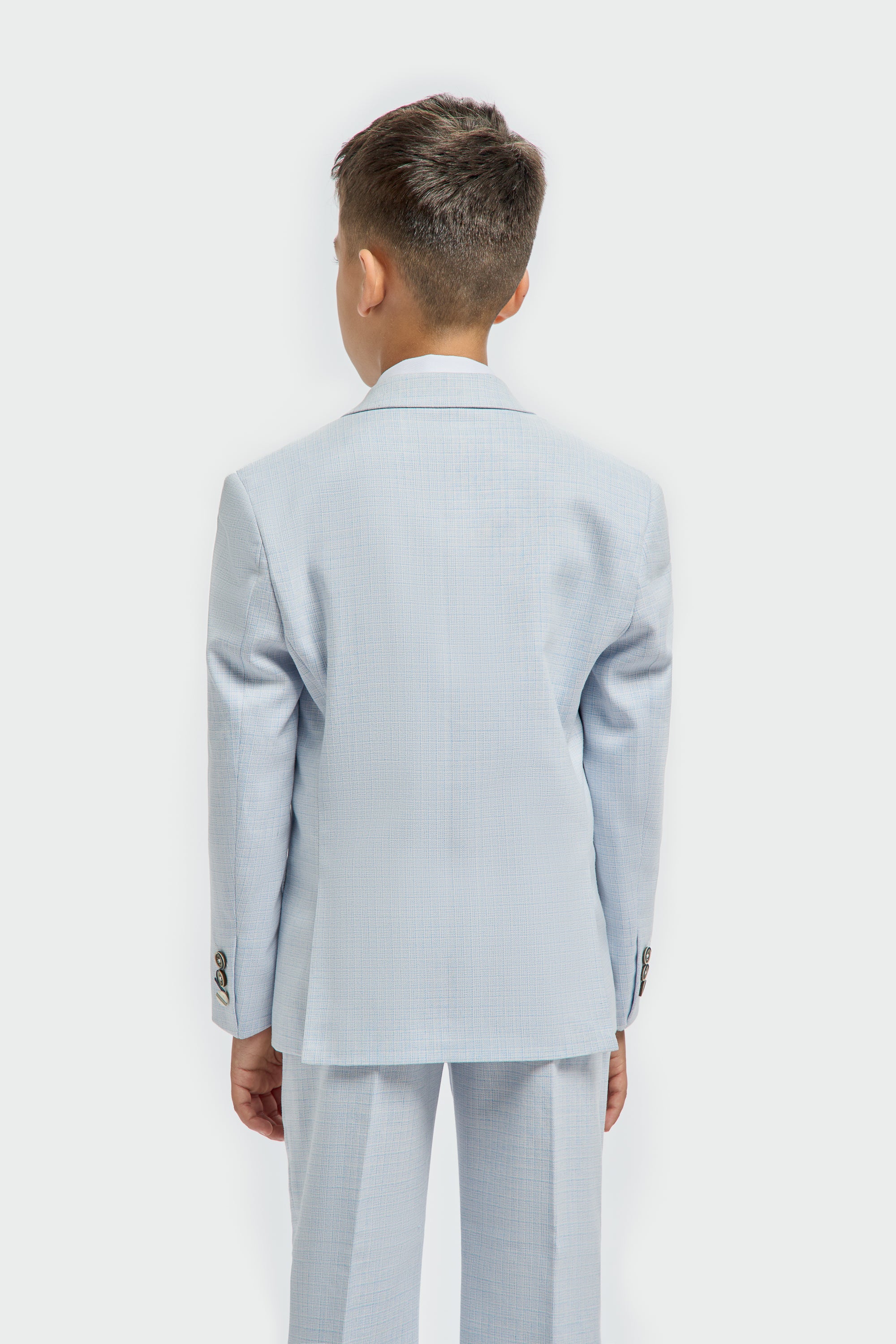 Boys’ 3-Piece Slim Fit Textured Formal Suit - Tropez - Sky Blue Model Back Picture