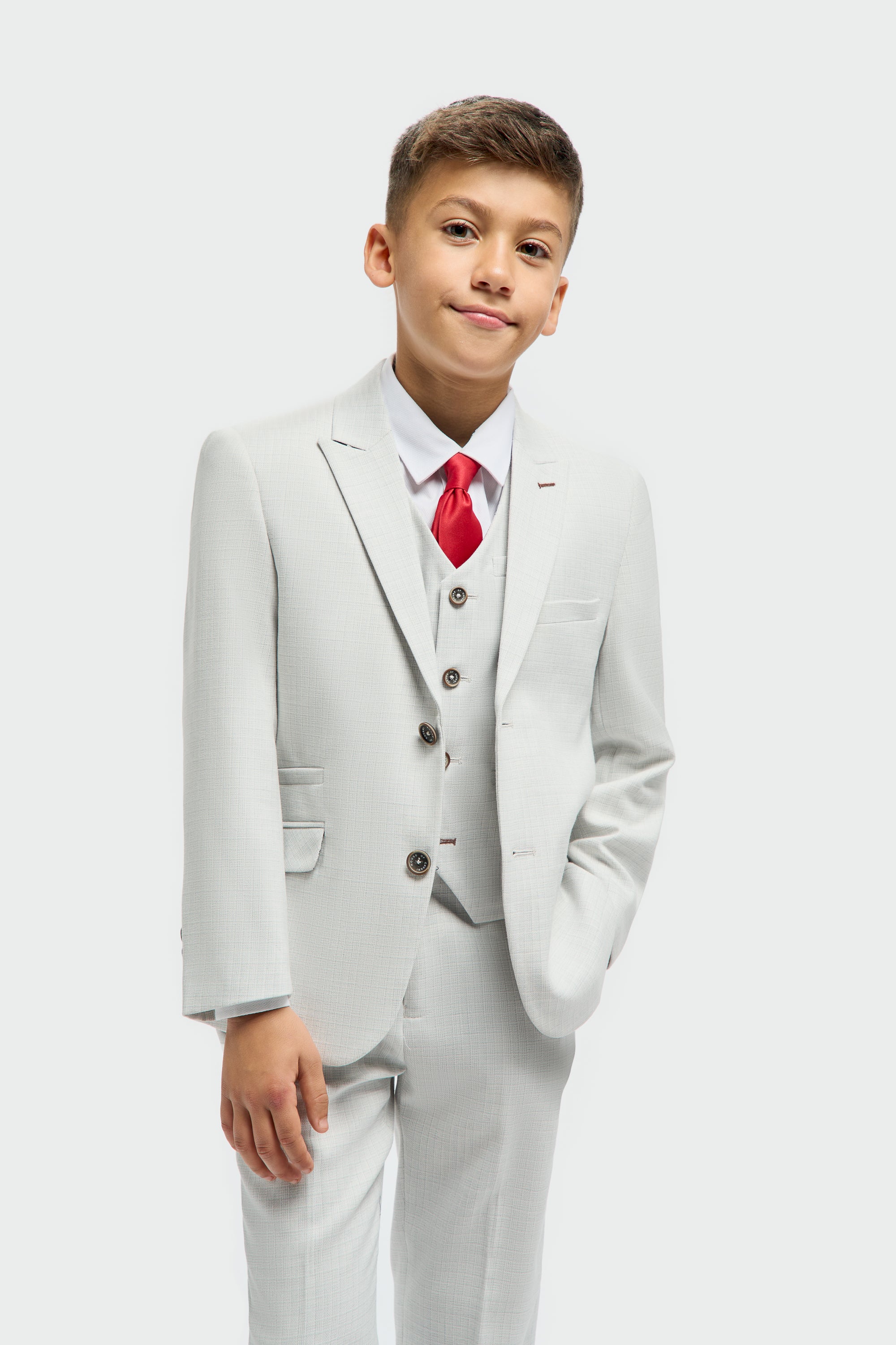 Boys’ 3-Piece Slim Fit Textured Formal Suit - Tropez - Slate Grey Model Picture