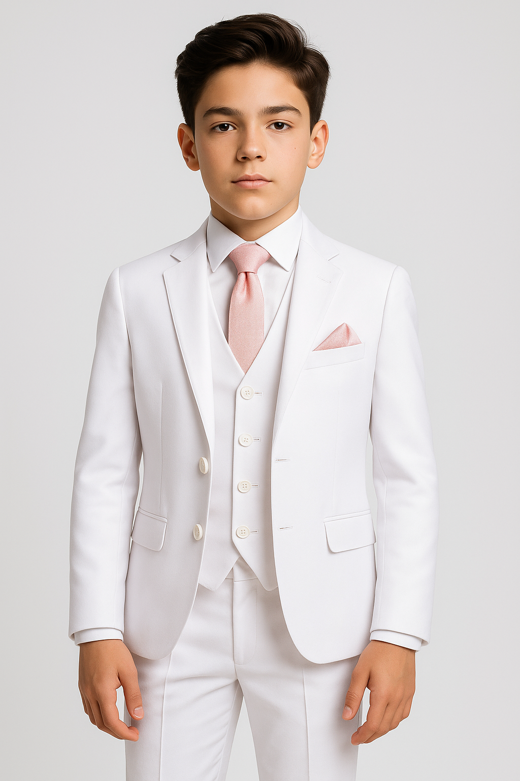 Boys' 3-Piece Tailored Fit Communion White Suit Model Picture