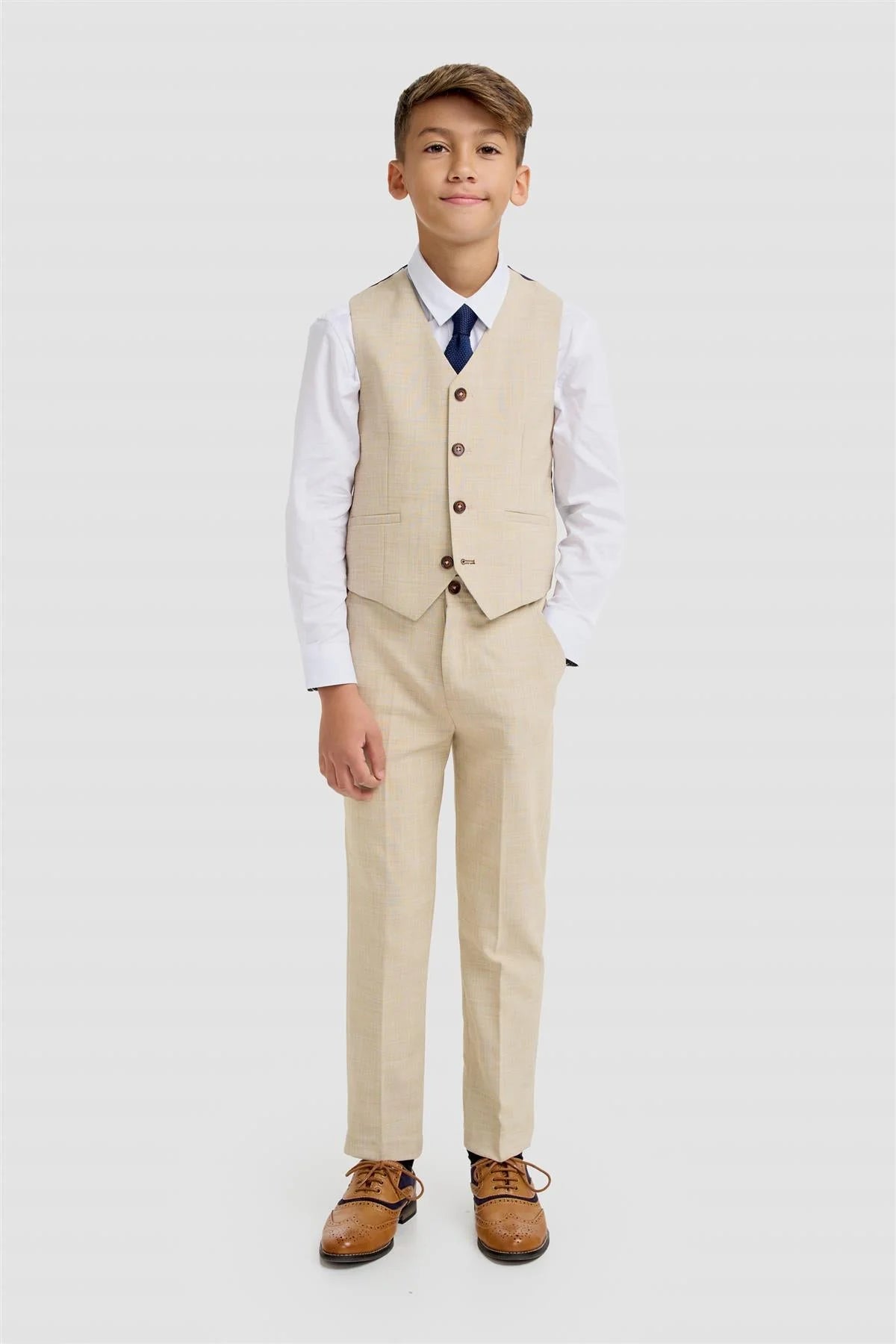 Boys’ 3-Piece Textured Suit - Camden - Beige
