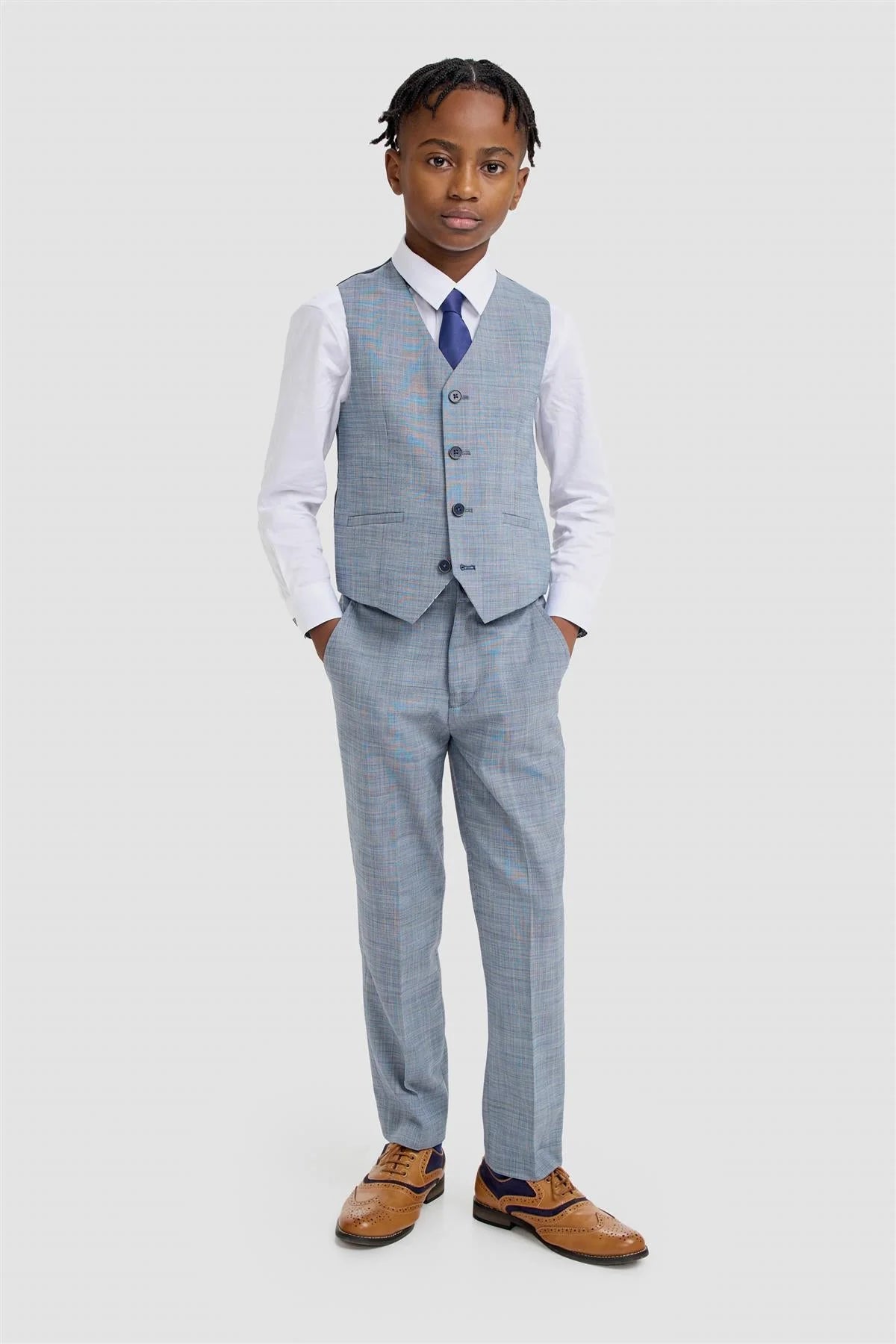 Boys’ 3-Piece Textured Suit - Camden - Blue