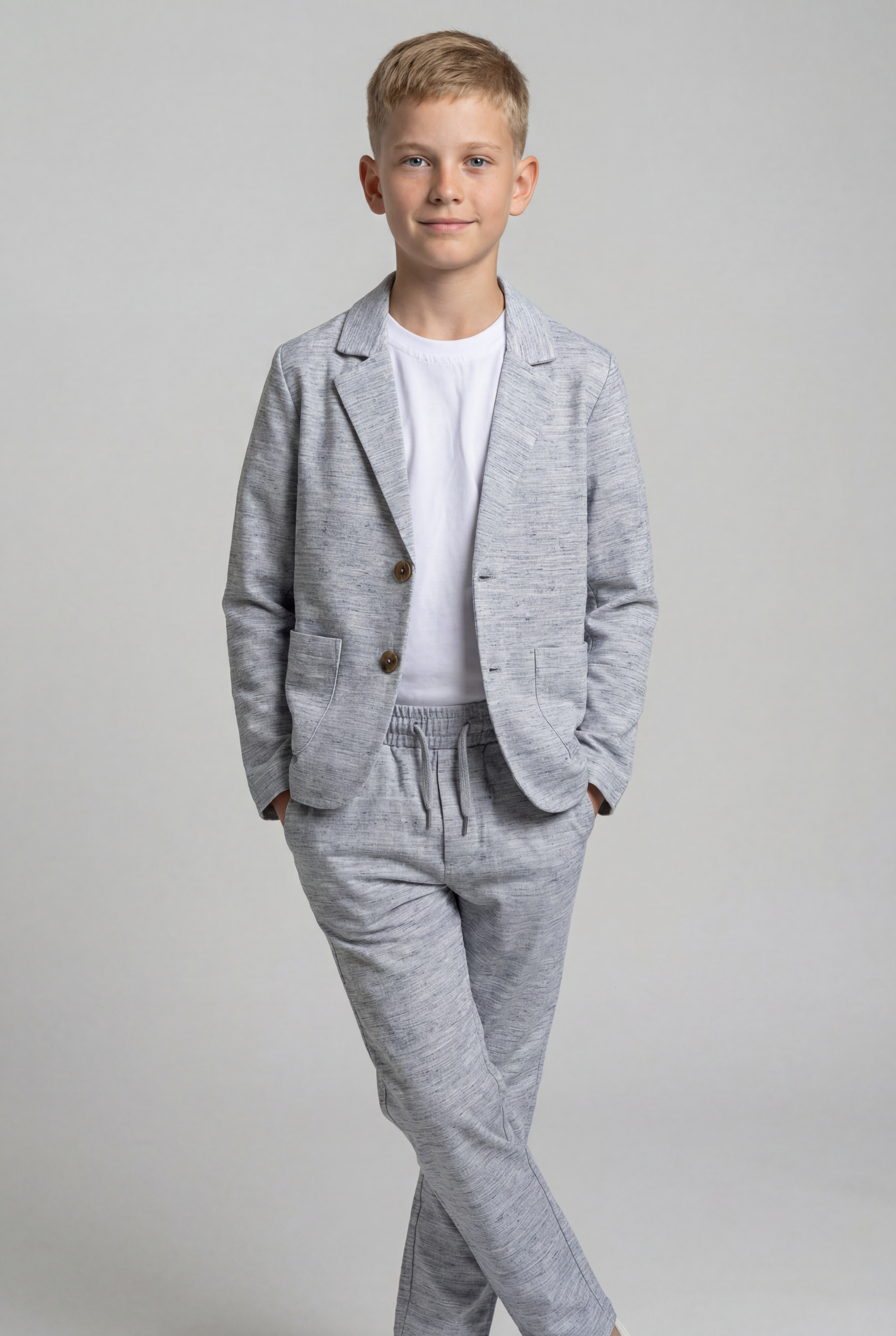 Boys 3-Piece Cotton-Linen Smart Casual Suit - KETEN - Grey