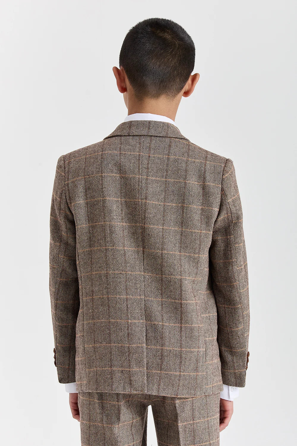 Father & Son Matching 3-Piece Herringbone Windowpane Check Suit - Harris -Brown