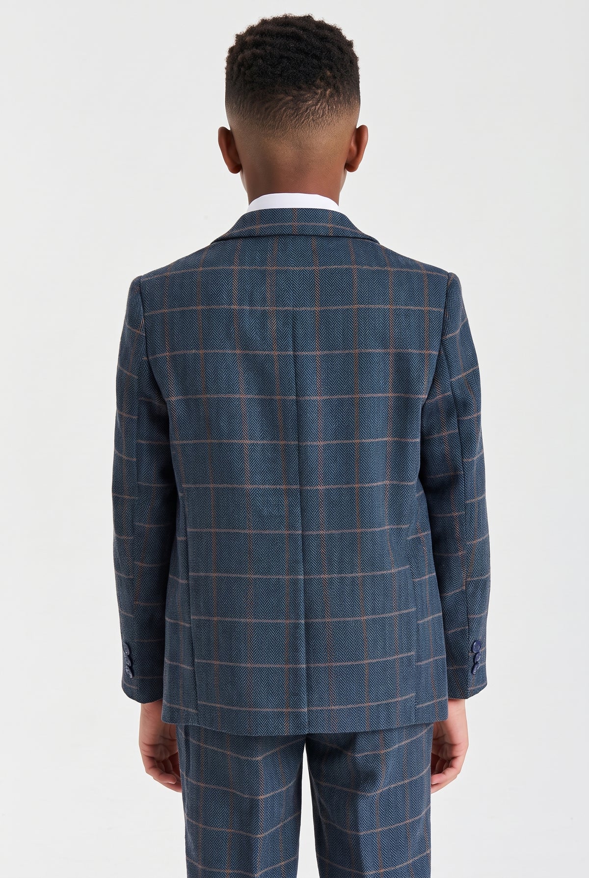 Boys 3-Piece Herringbone Windowpane Check Suit - Paul Andrew Harris Navy