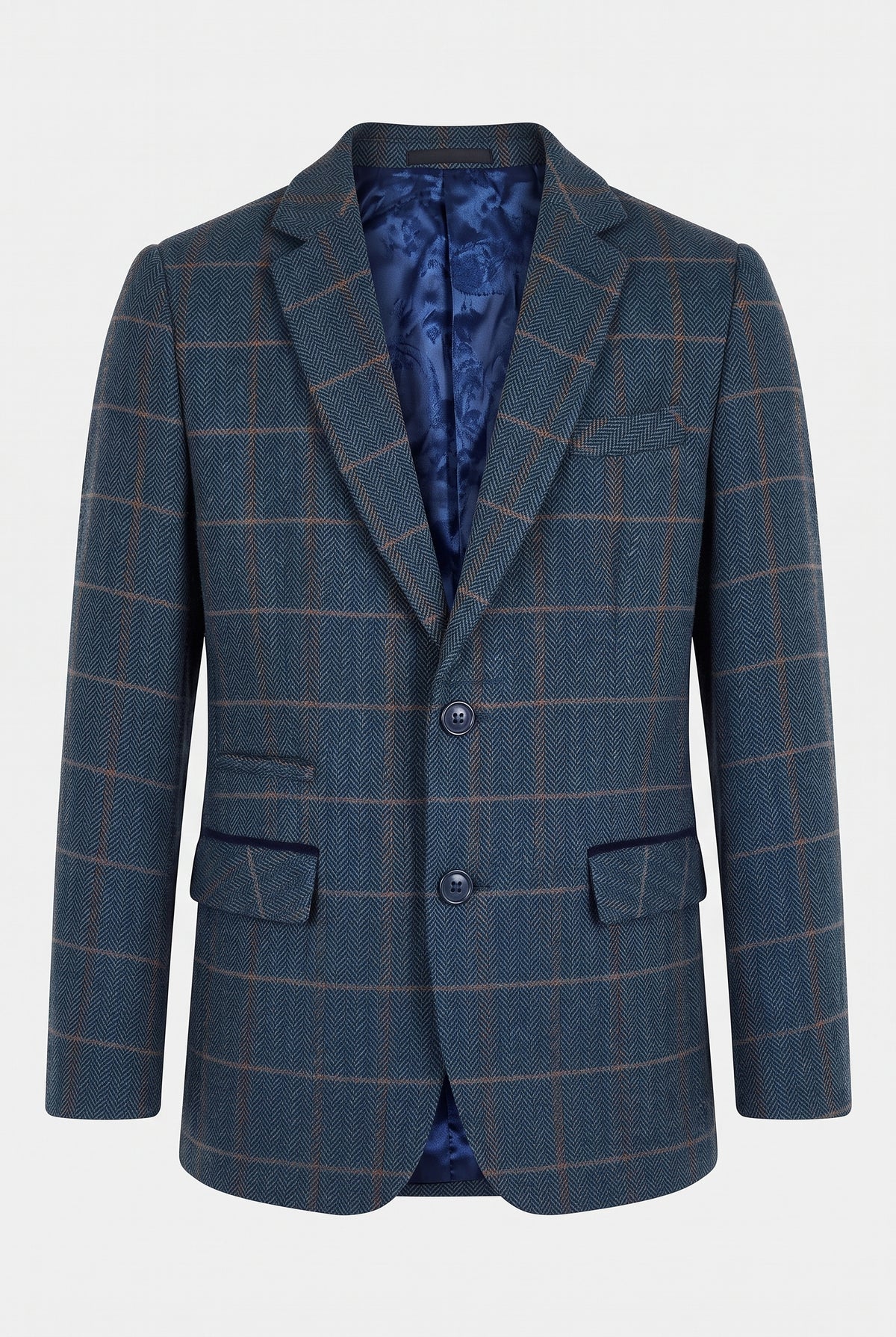 Boys 3-Piece Herringbone Windowpane Check Suit - Paul Andrew Harris Navy