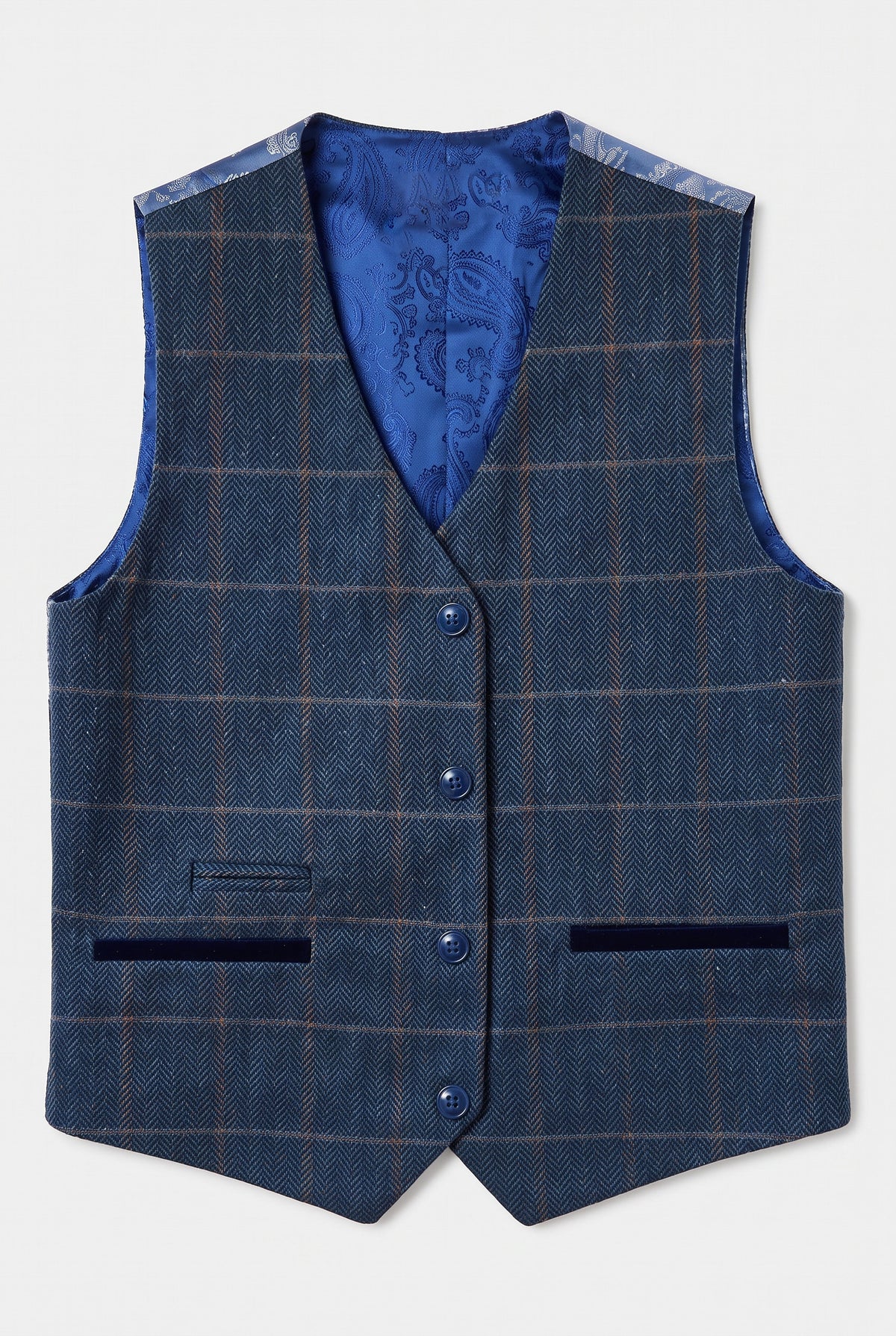 Boys 3-Piece Herringbone Windowpane Check Suit - Paul Andrew Harris Navy