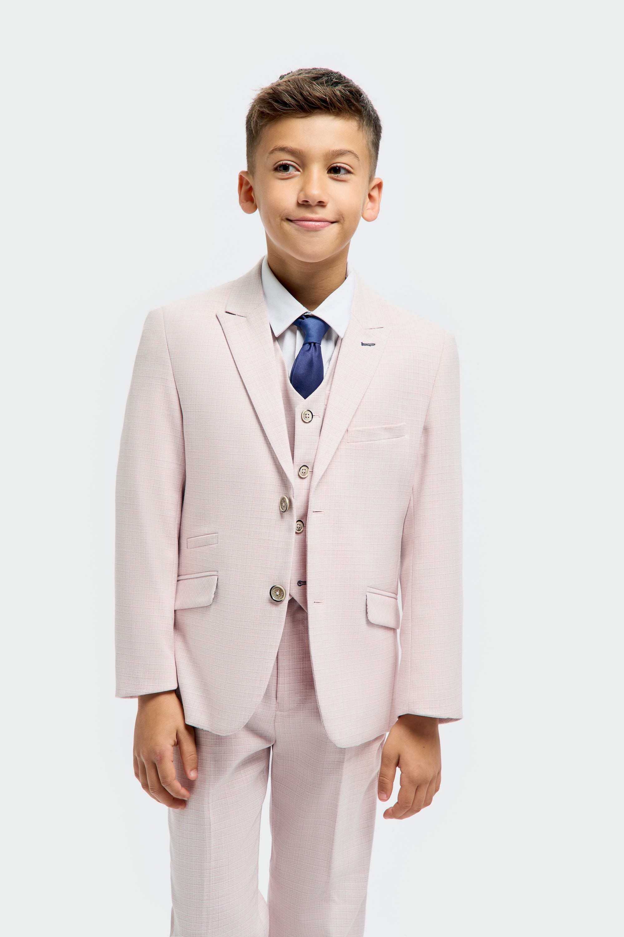 Boys’ 3-Piece Slim Fit Textured Formal Suit - Tropez - Mauve Pink Model Picture