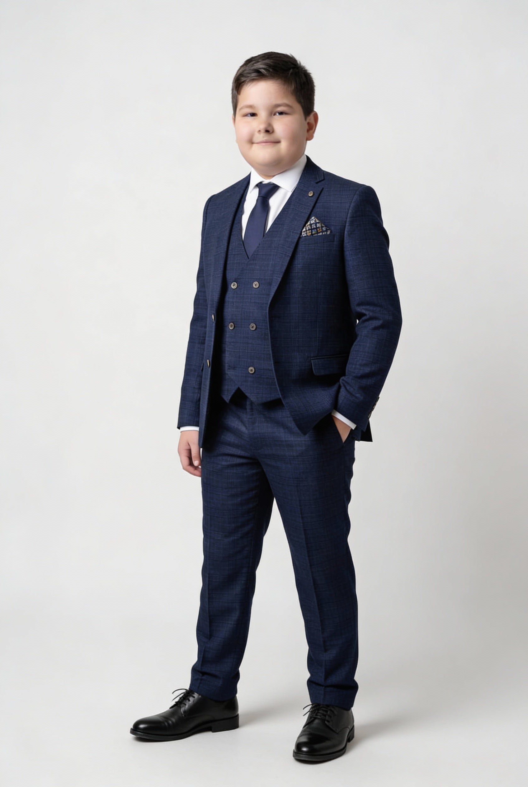 Boys 3-Piece Tweed Like Glen Check Suit - Luis Navy