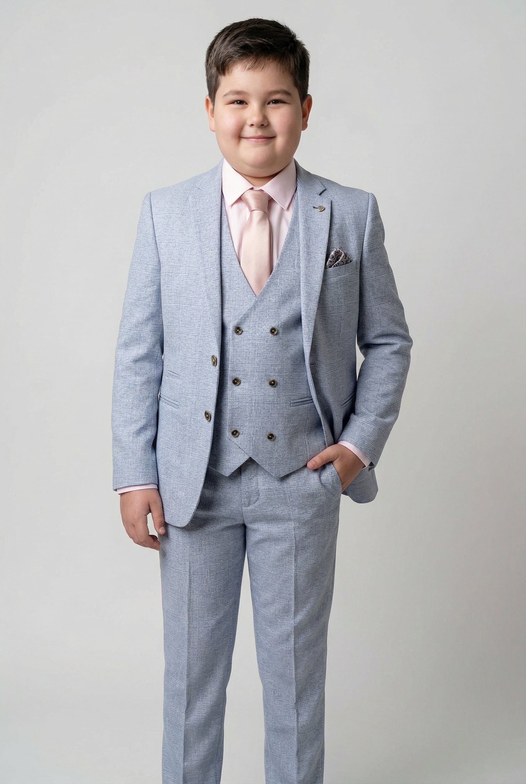 Boys 3-Piece Tweed Like Glen Check Suit - Luis Pale Blue