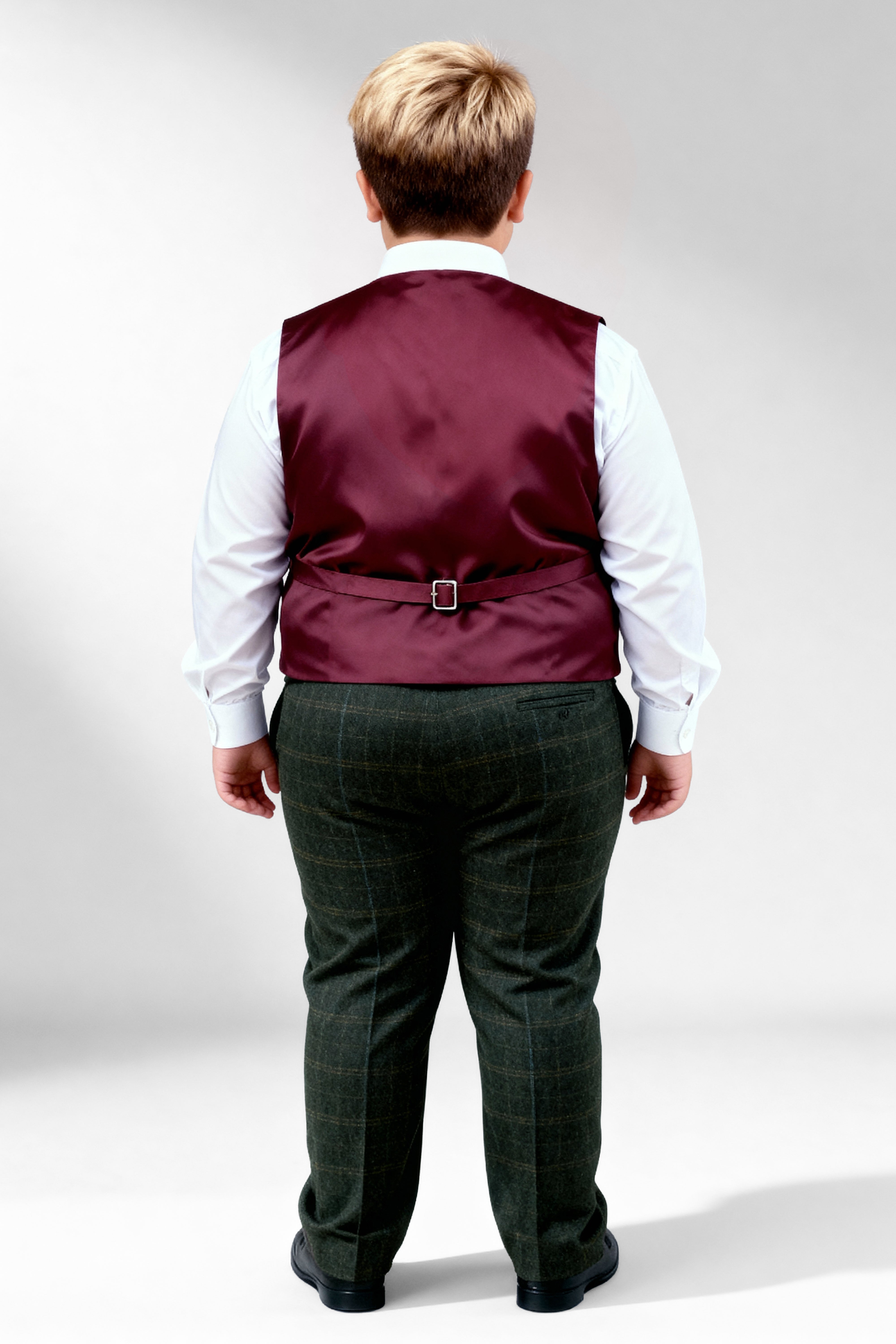 Completo da ragazzo in lana tweed a quadri a finestra 3 pezzi - Joshua - Verde foresta