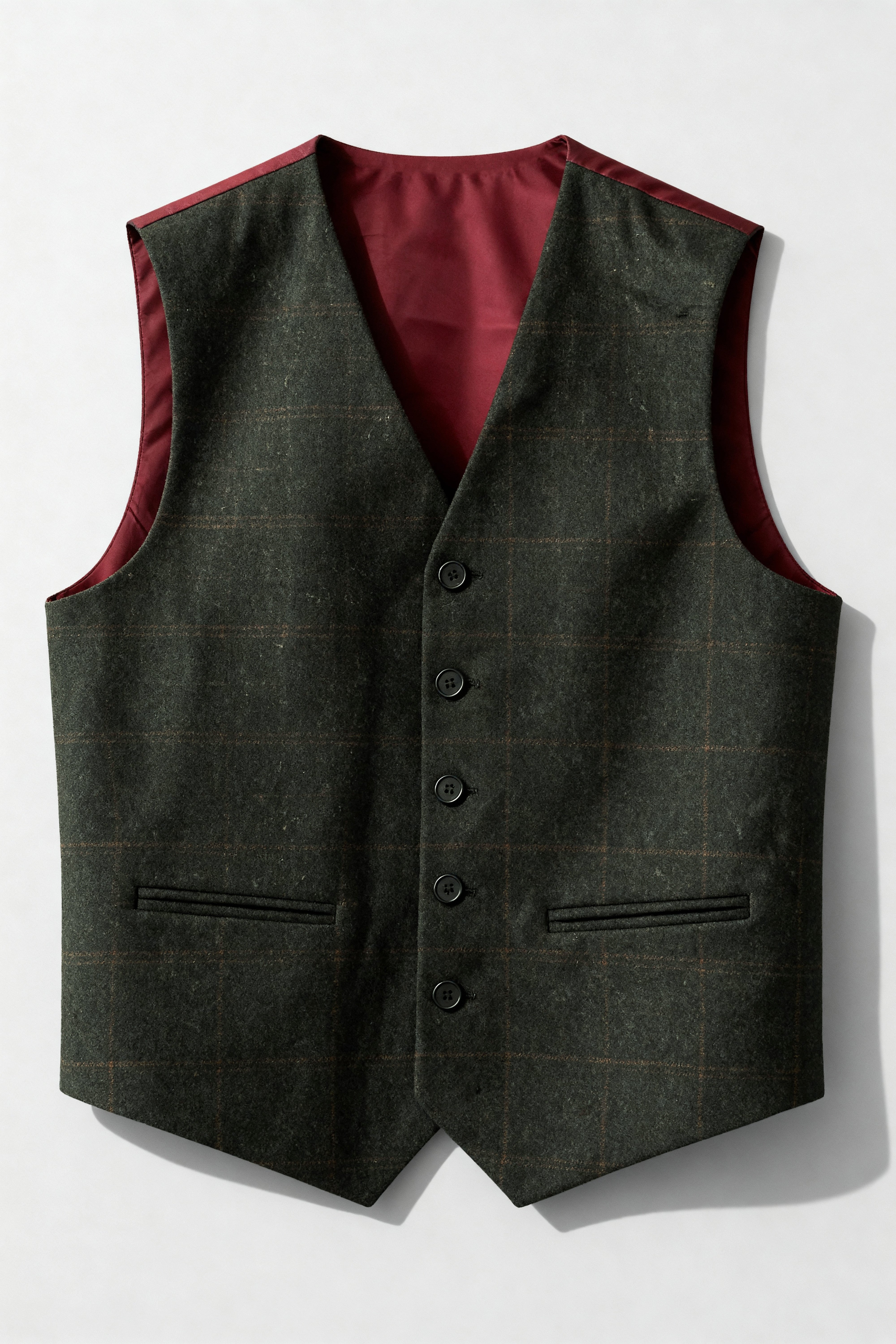 Completo da ragazzo in lana tweed a quadri a finestra 3 pezzi - Joshua - Verde foresta