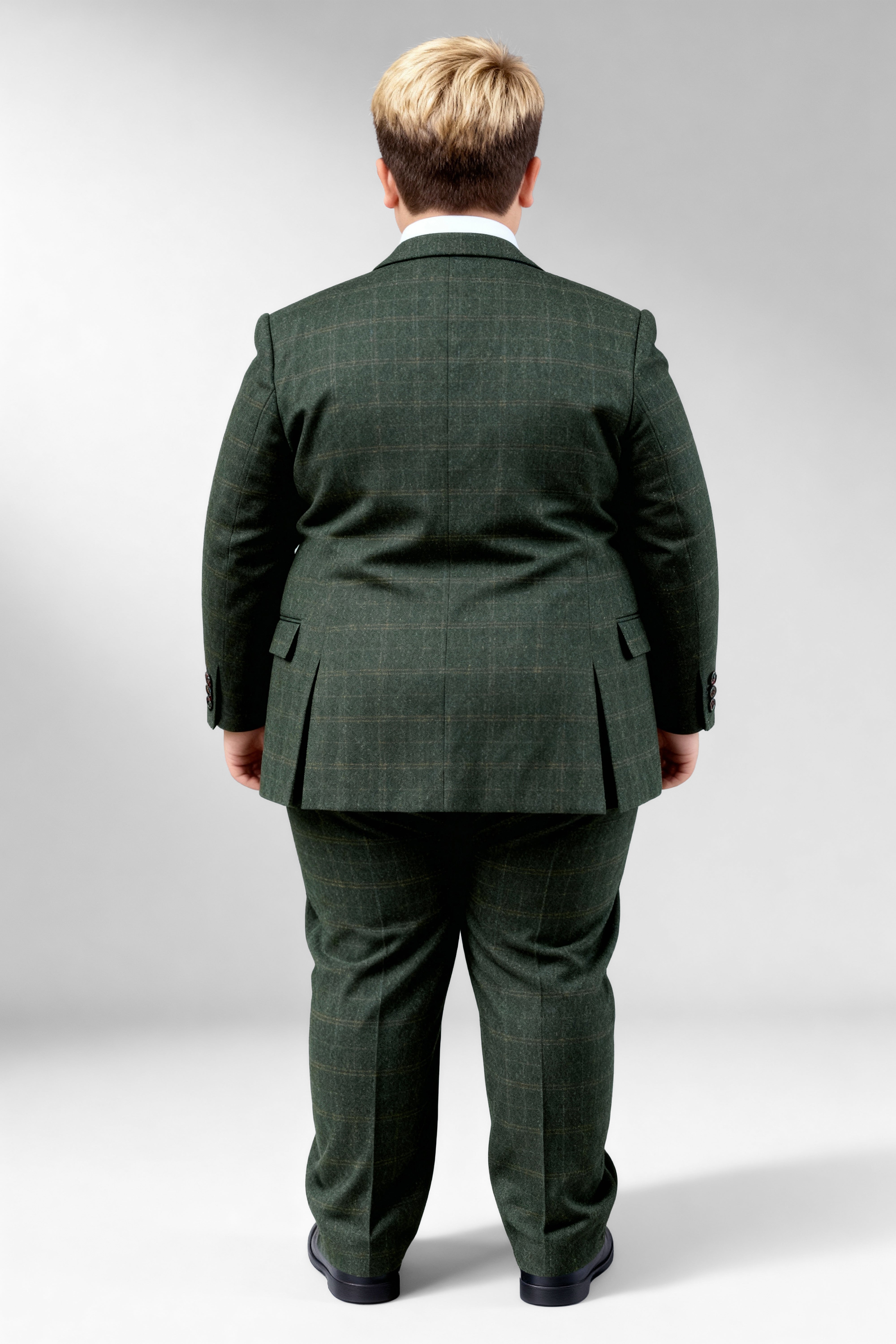 Completo da ragazzo in lana tweed a quadri a finestra 3 pezzi - Joshua - Verde foresta