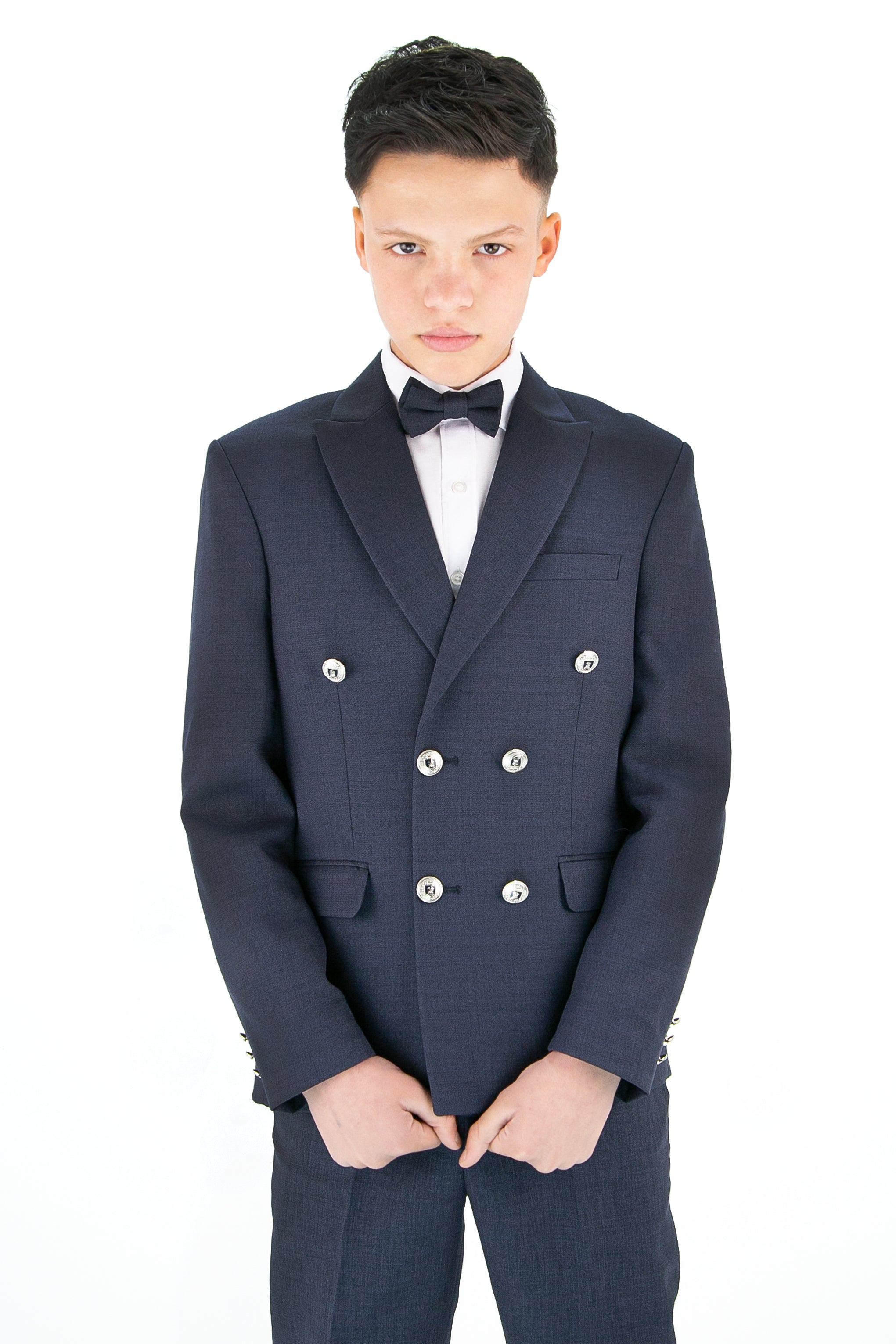 Boys’ 4-Piece Textured Double Breasted Formal Suit - Montero Navy Front Picture