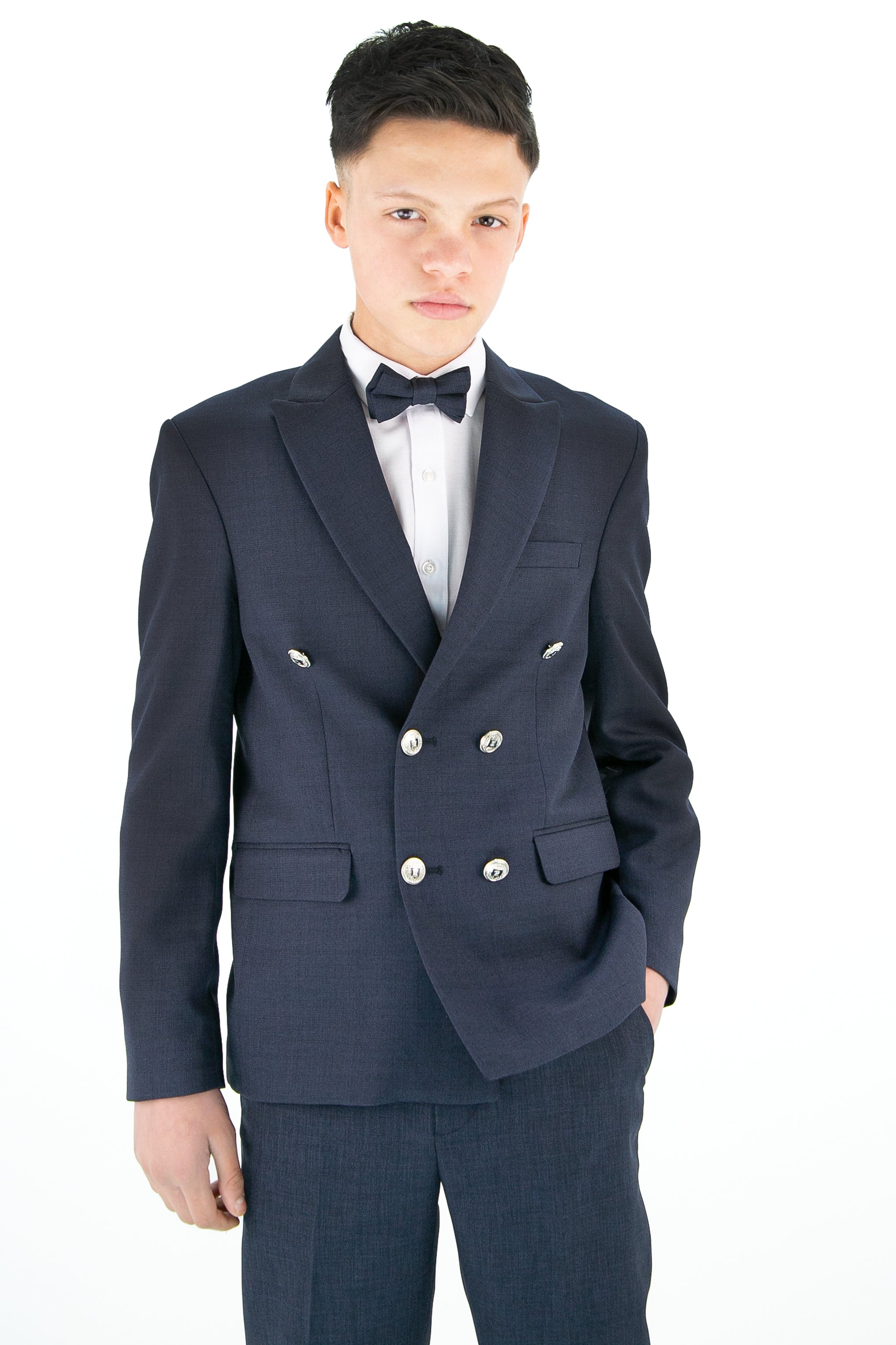 Boys’ 4-Piece Textured Double Breasted Formal Suit - Montero Navy Model Picture