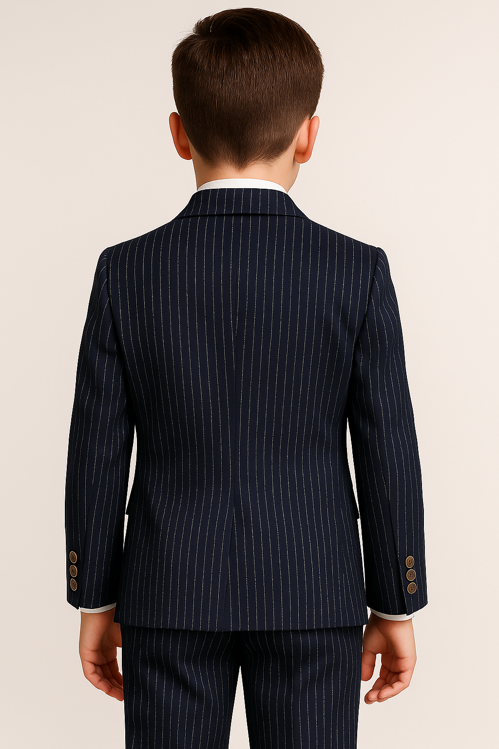 Boys’ 4-Piece Textured Pinstripe Double-Breasted Suit  - Navy Bue Back Picture