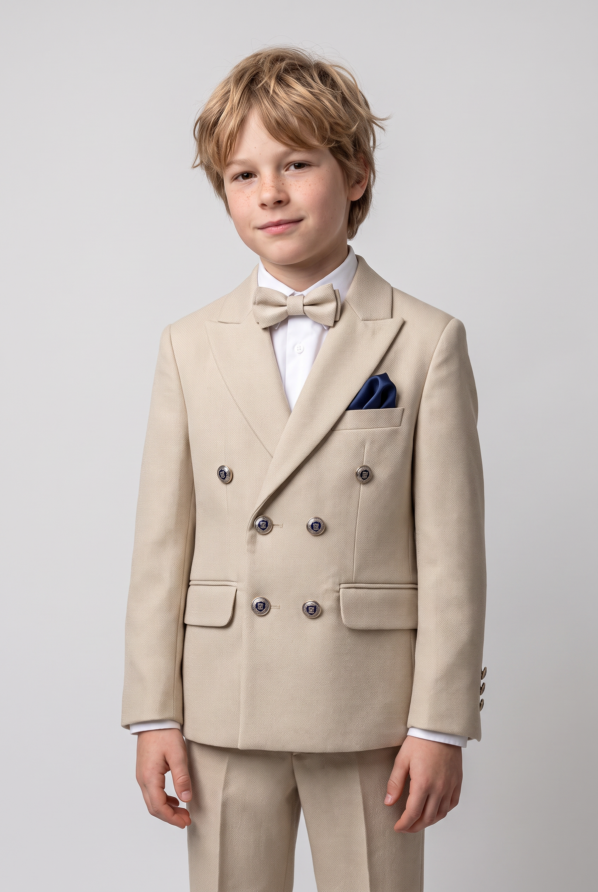 Boys’ 4-Piece Textured Double Breasted Formal Suit - Montero Cream