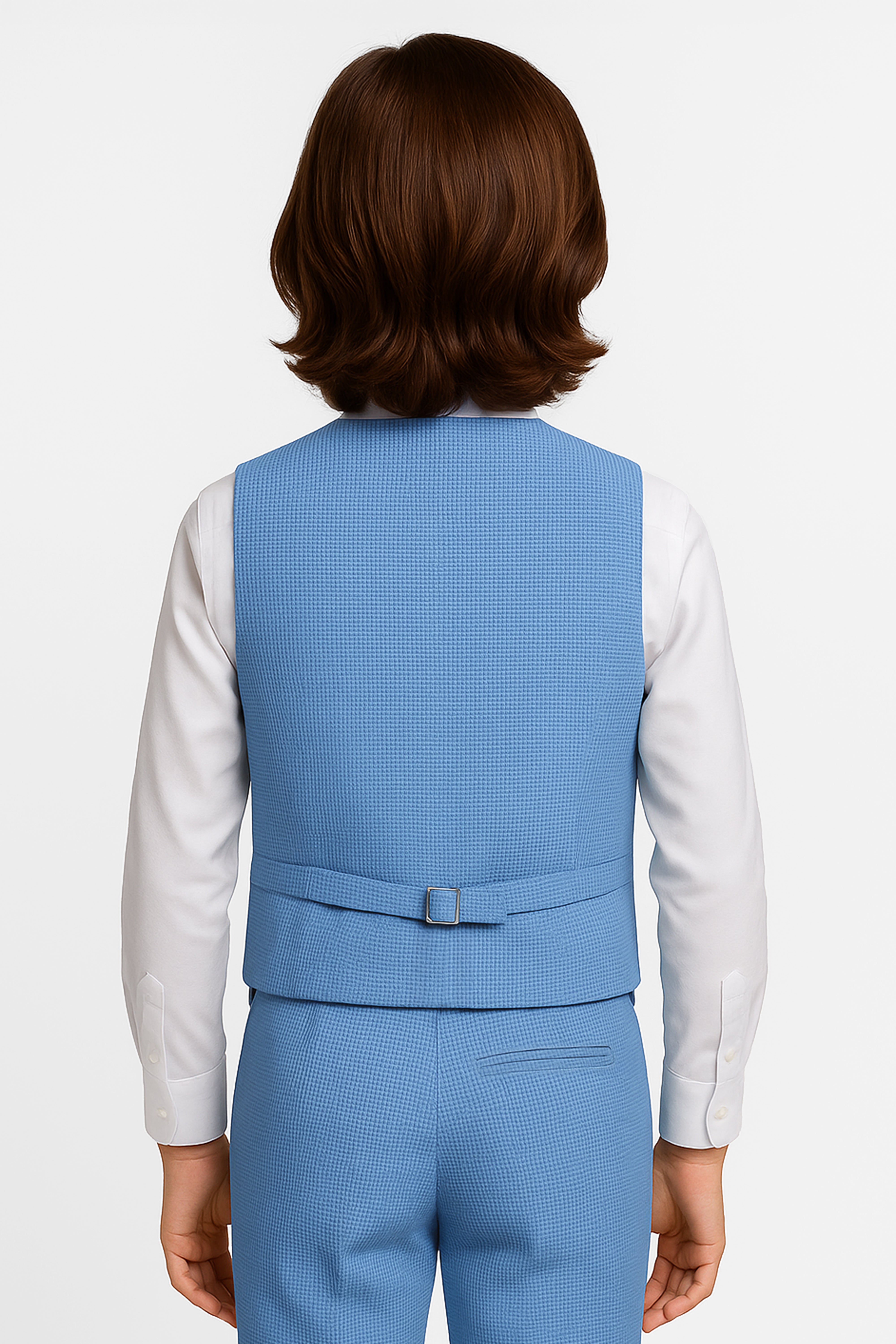 Boys' 5-Piece Textured Double Breasted Waistcoat Suit - MATRIX - Baby Blue Back Picture
