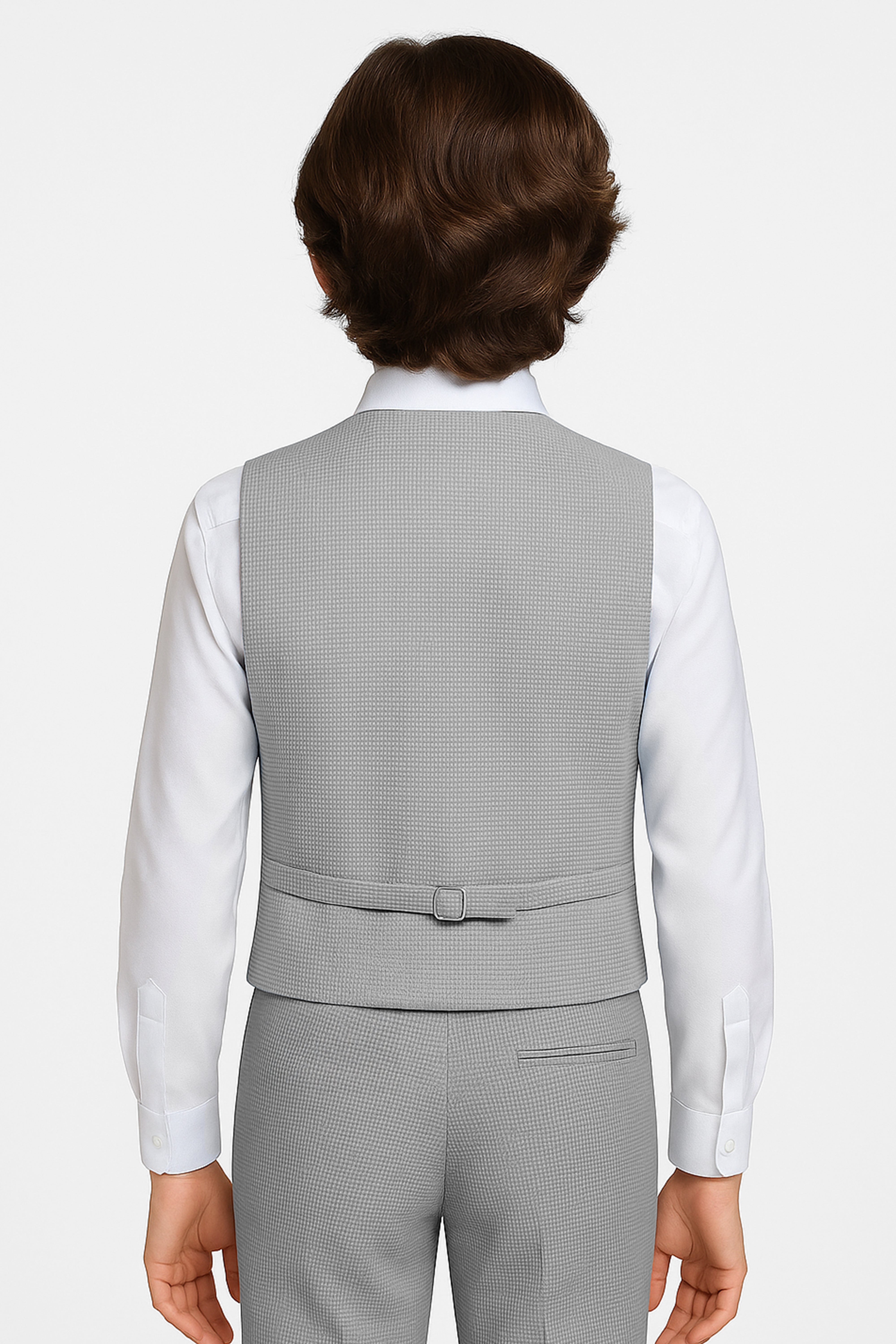Boys' 5-Piece Textured Double Breasted Waistcoat Suit - MATRIX - Grey Back Picture