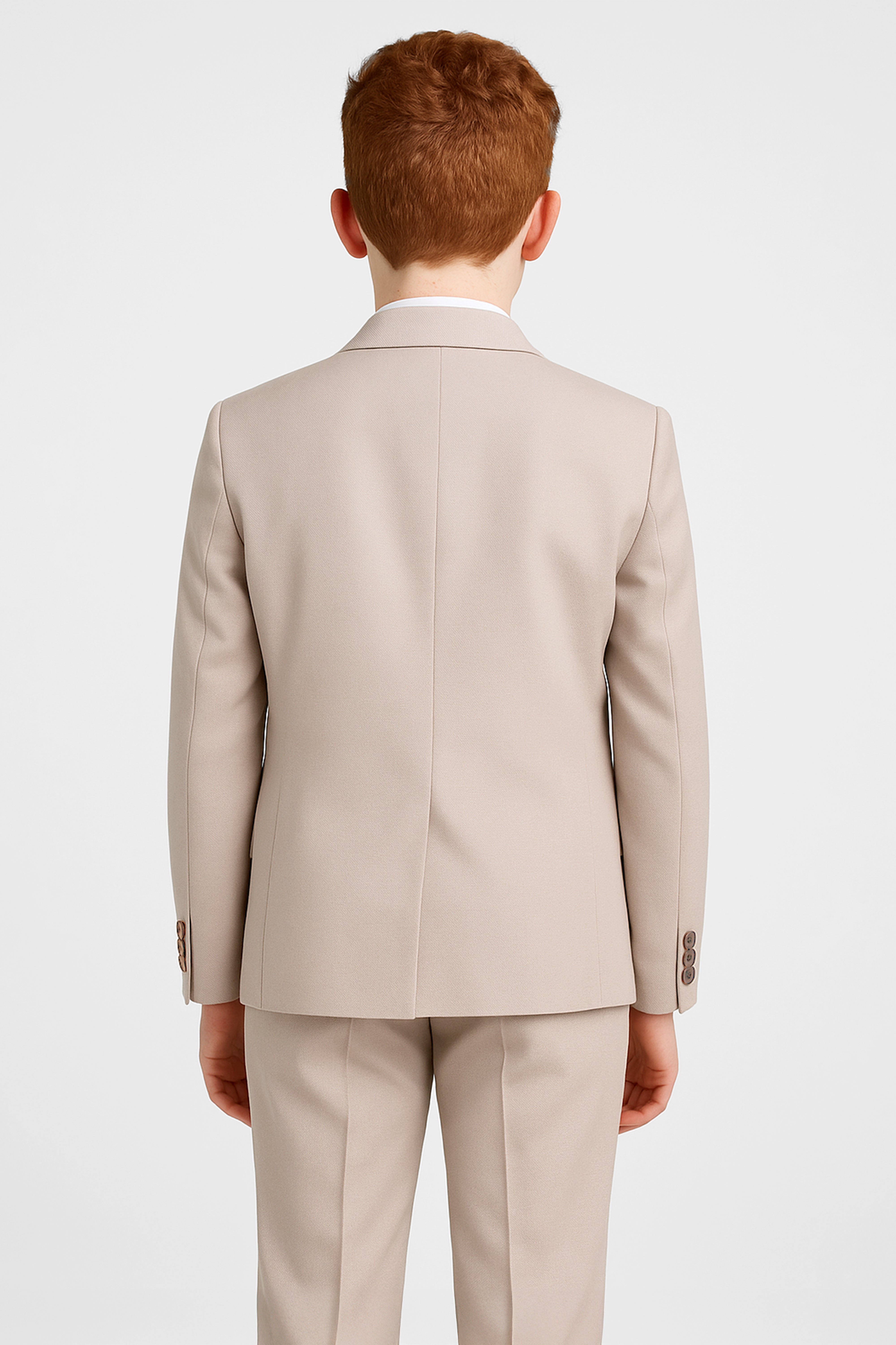 Boys 5-Piece Formal Prom Suit with Double Breasted Waistcoat - Beige Back Picture