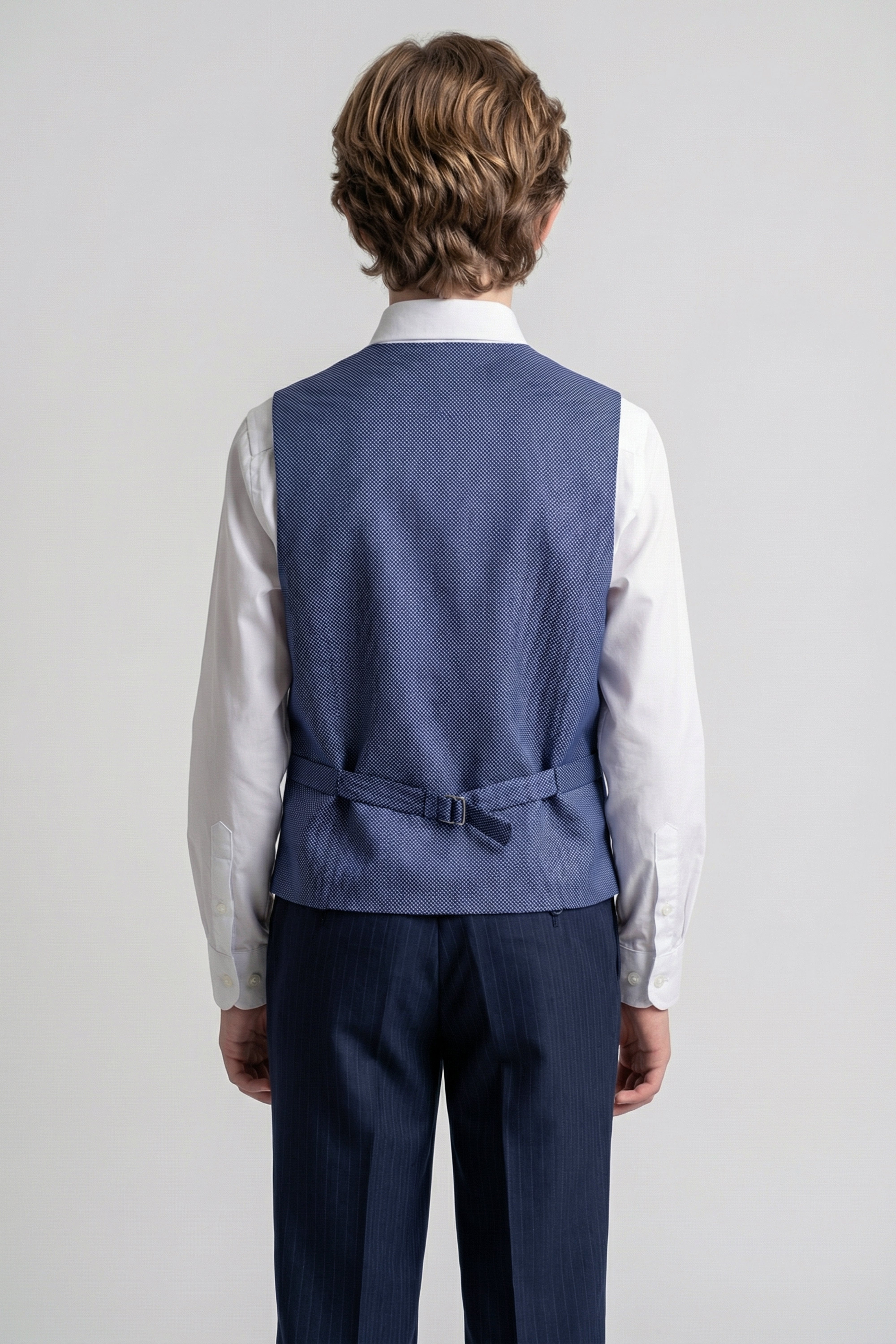 Boys 5-Piece Herringbone Pinstripe Suit - Dawson - Navy Blue