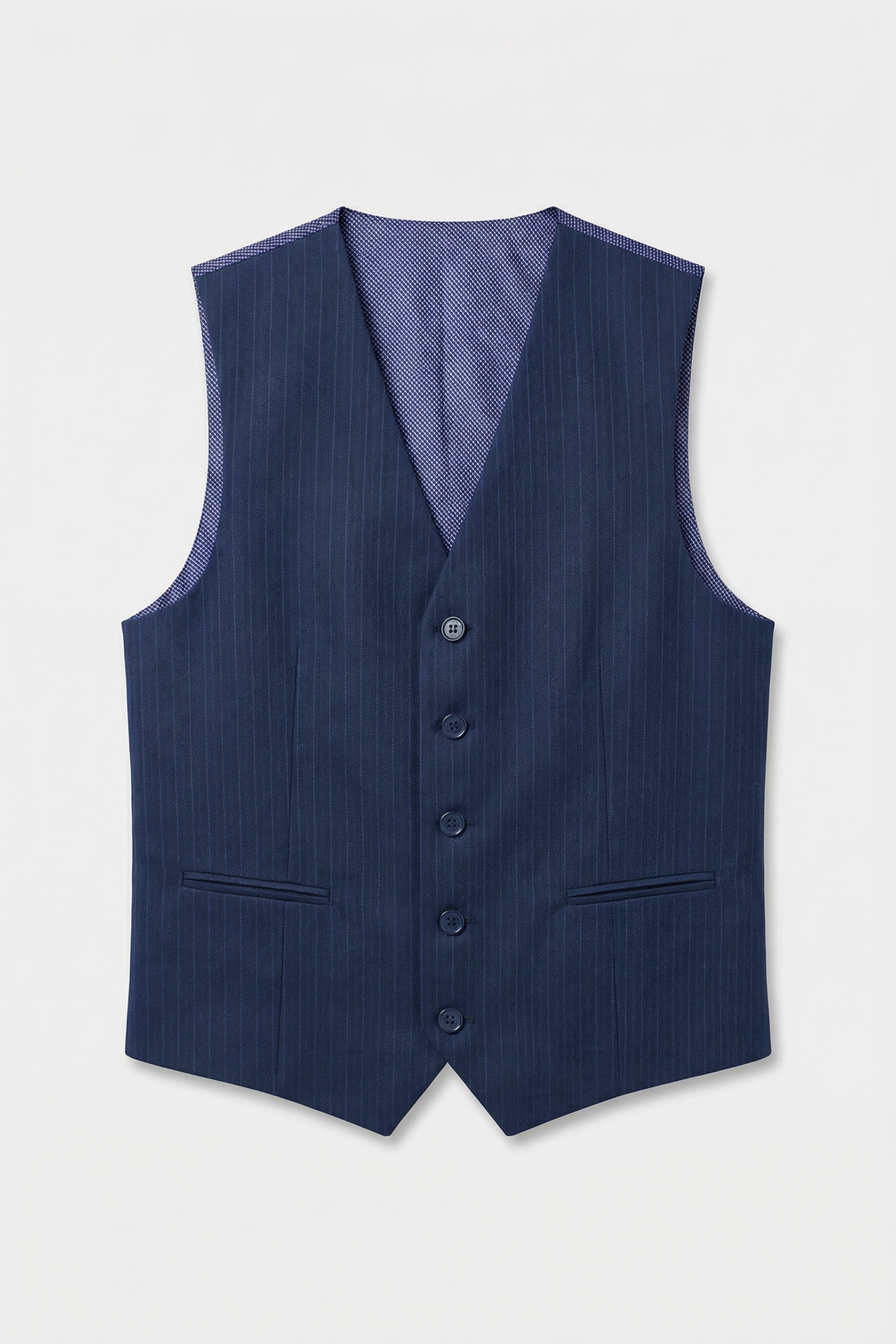 Boys 5-Piece Herringbone Pinstripe Suit - Dawson - Navy Blue