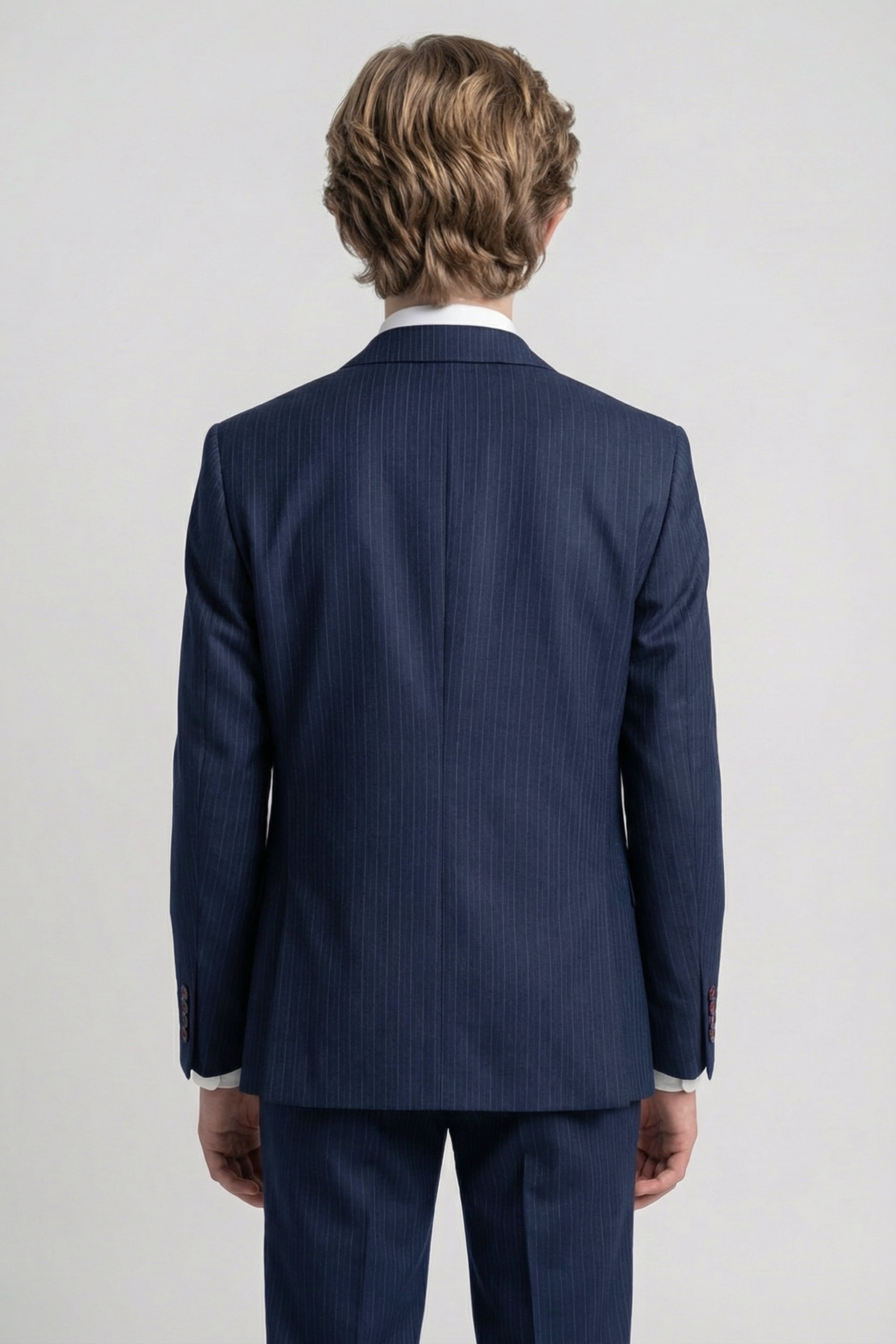Boys 5-Piece Herringbone Pinstripe Suit - Dawson - Navy Blue