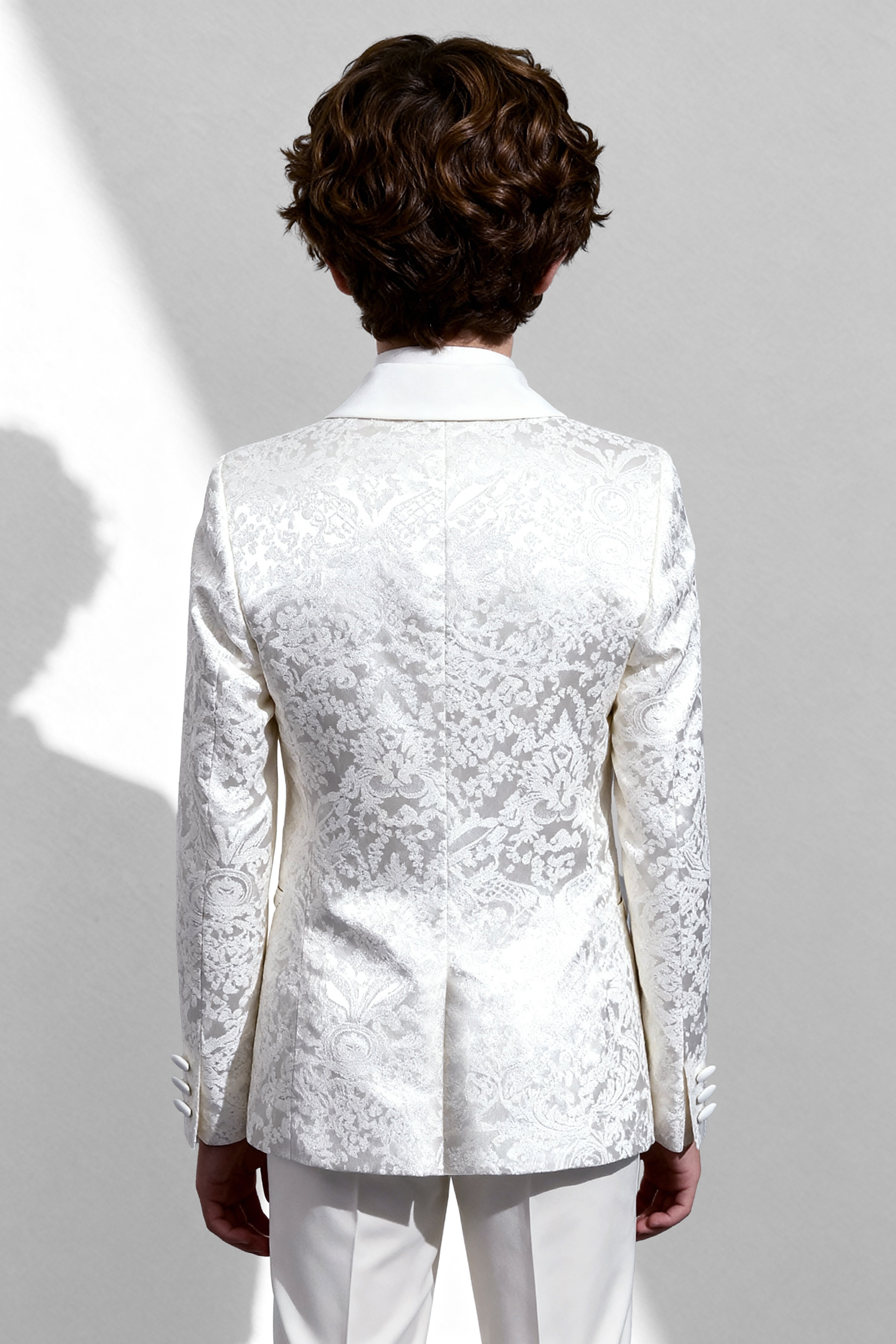 Boys 5-Piece Paisley Jacquard Communion Tuxedo Suit  - Ivory Back Picture