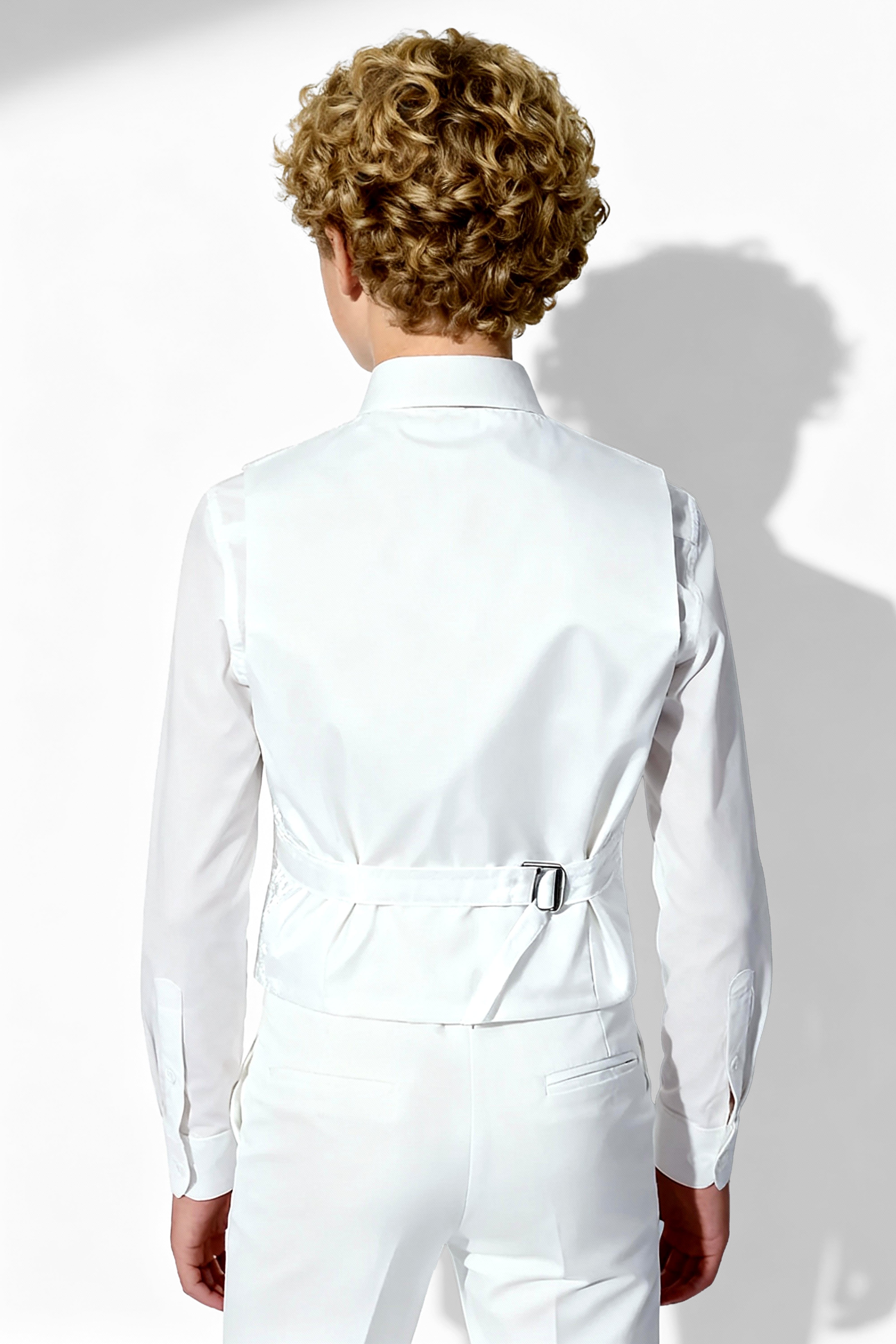 Boys 5-Piece Paisley Jacquard Communion Tuxedo Suit - White Waistcoat  Back Picture