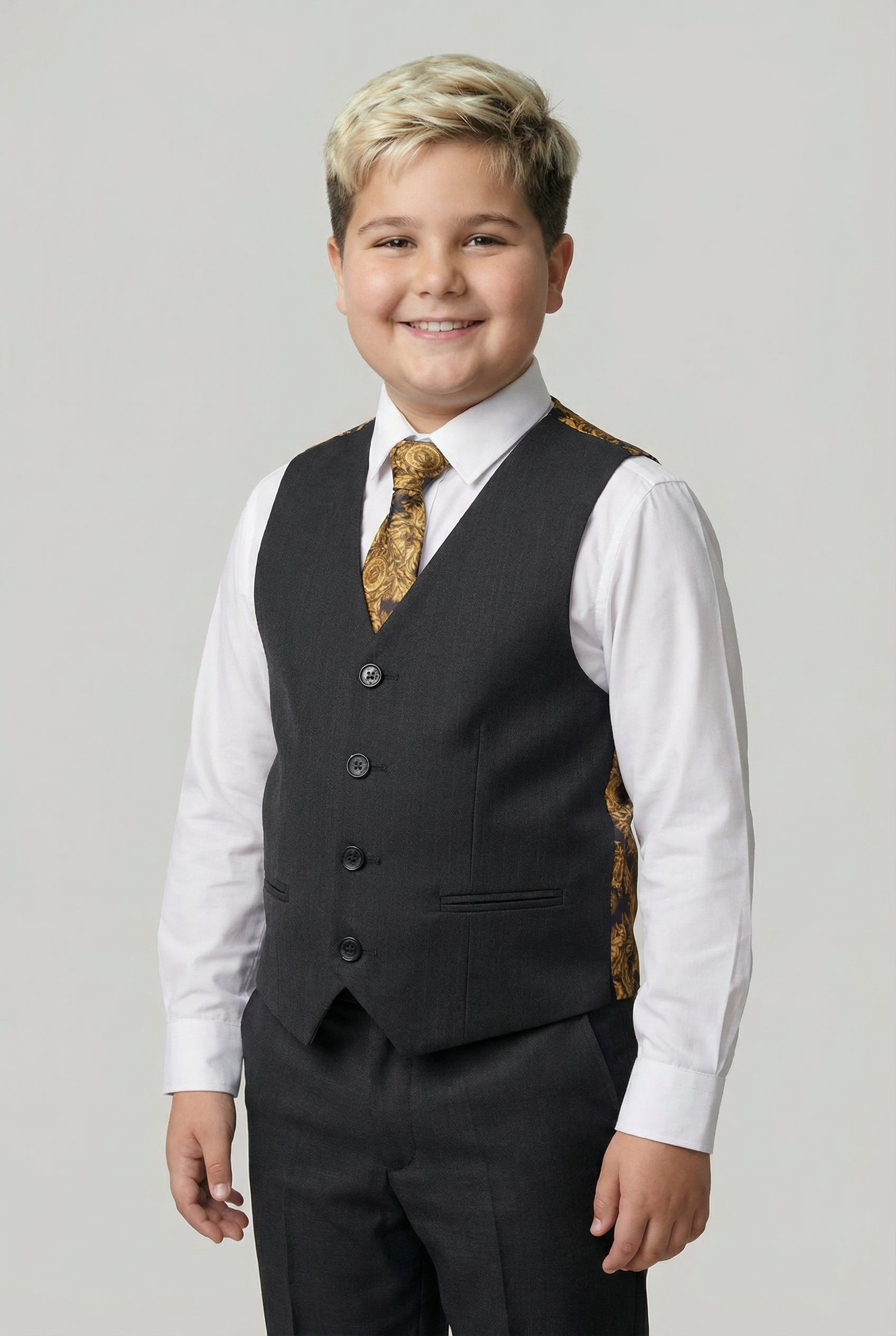 Boys 5-Piece Tailored Fit Twill Suit - Jeremy - Black