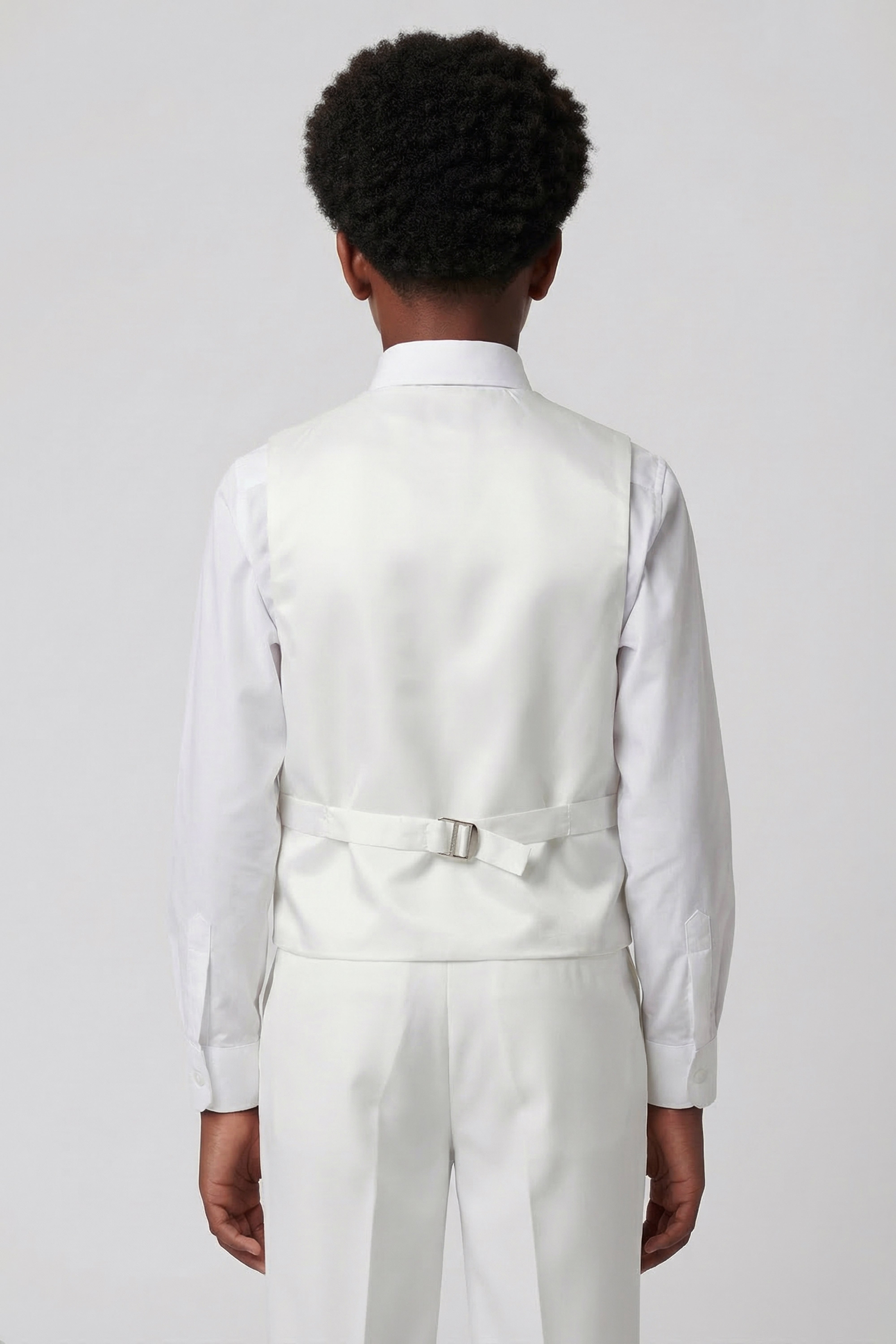 Boys 5 PC Ivory Suit Set, with Double-breasted Vest - Ivory Model Waistcoat Back Picture