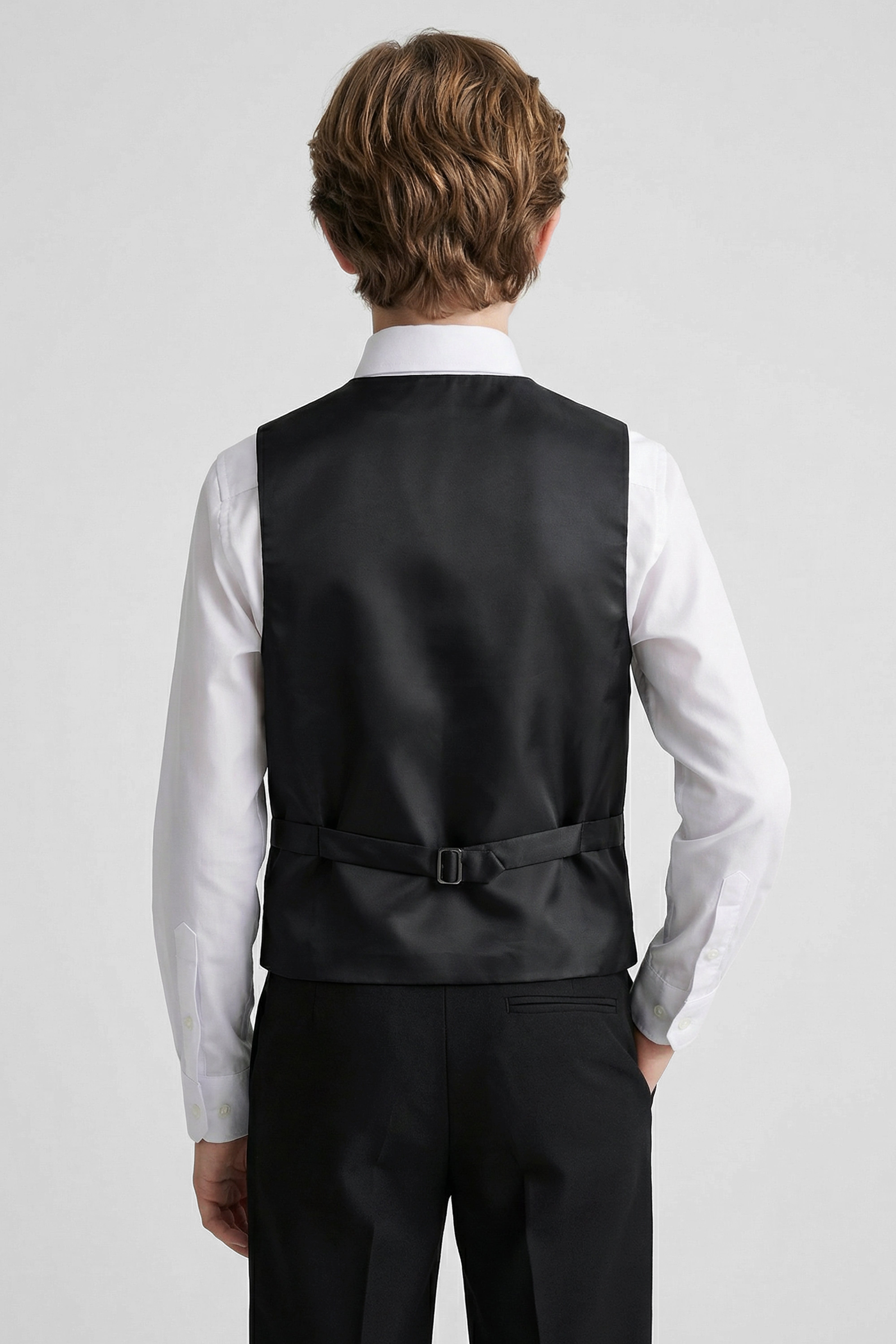 Boys’ 6-Piece Formal Ottoman Suit with Mandarin Collar  - Black Waistcoat Back Picture