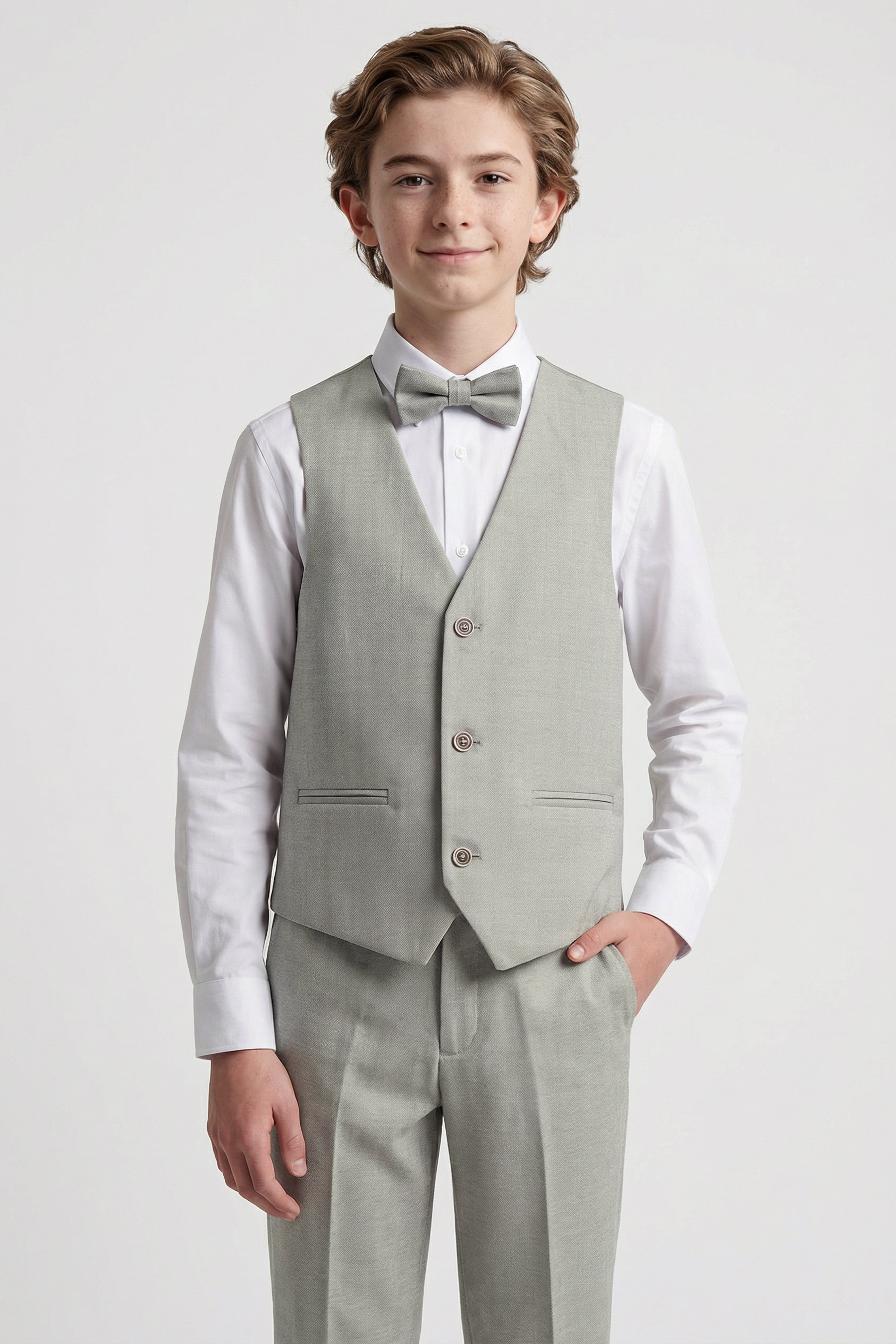 Boys’ 6-Piece Formal Ottoman Suit with Mandarin Collar  - Green Front Picture