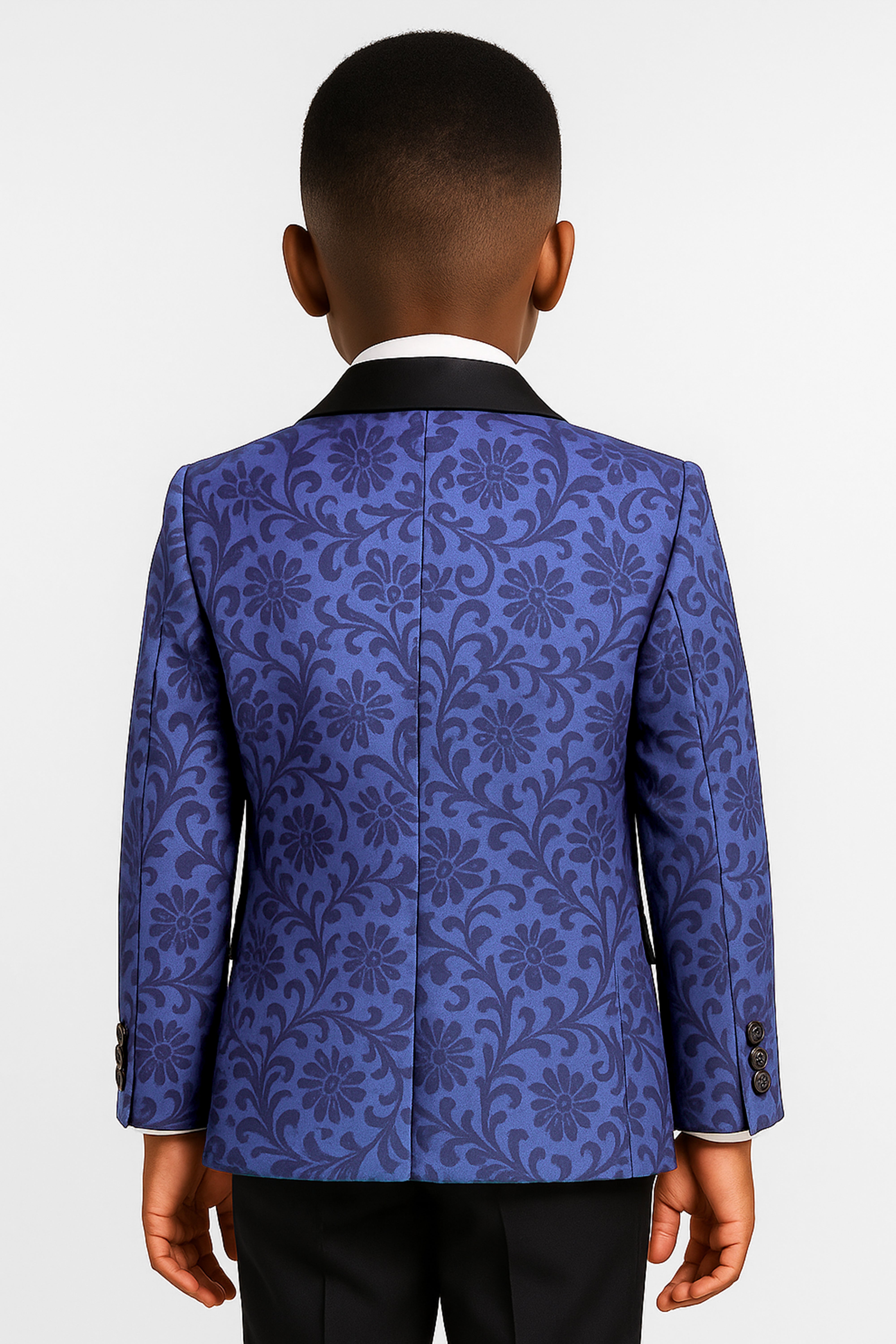 Boys’ 6-Piece Jacquard Paisley Tuxedo Suit - Indigo Blue Back Picture