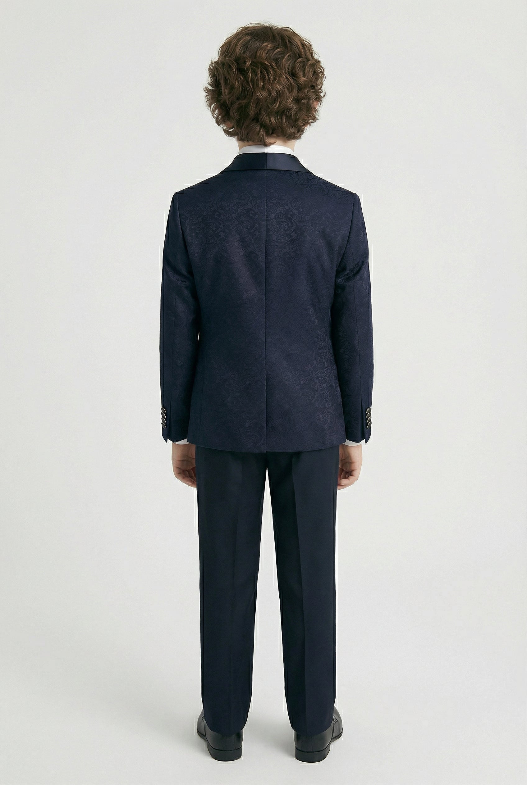 Boys’ 6-Piece Jacquard Paisley Tuxedo Suit - Navy Back picture